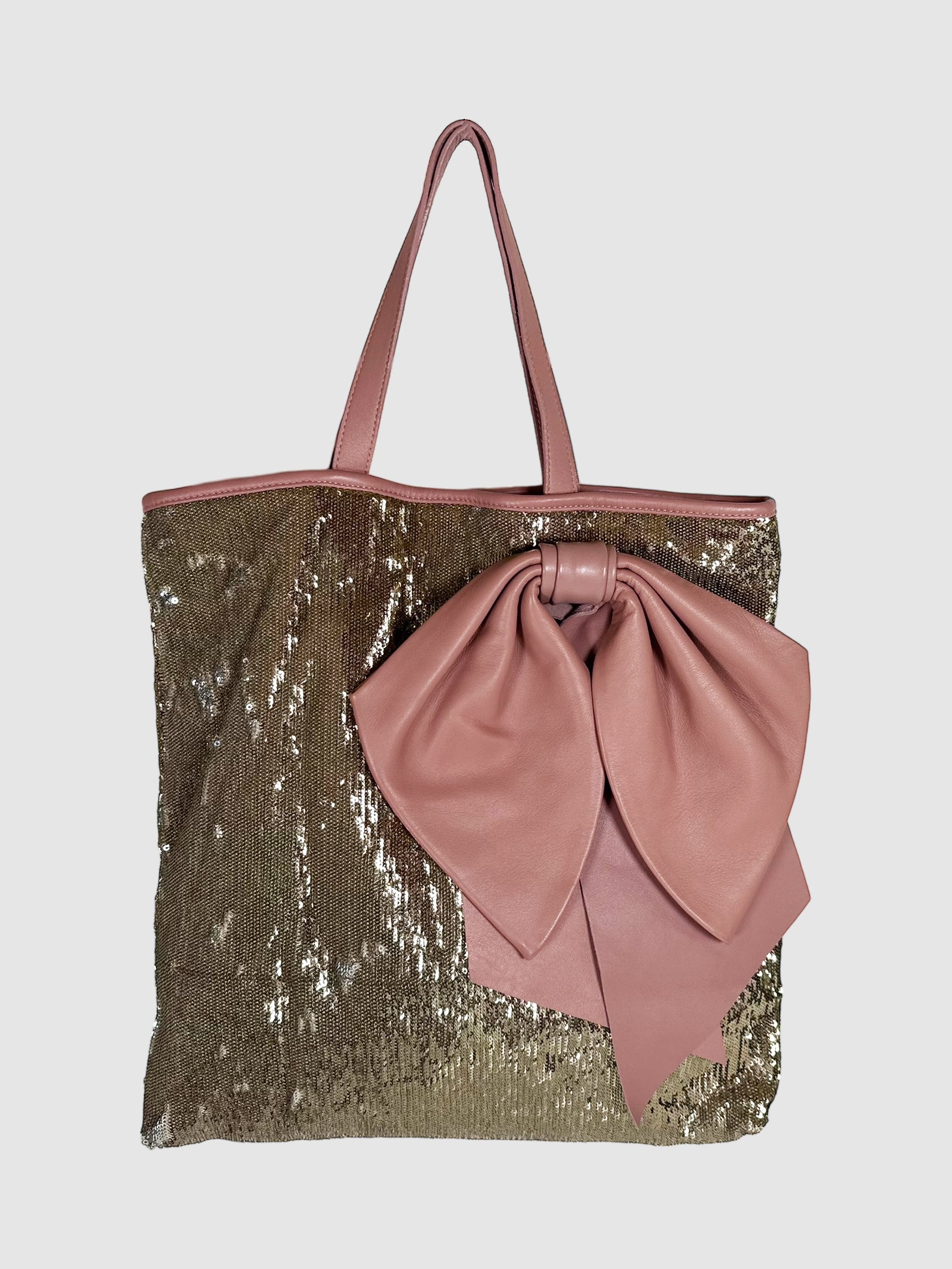 RED Valentino Pink Sequinned and Leather Bow Tote Bag Consignment Secondhand Designer Luxury Resale Toronto Trendy