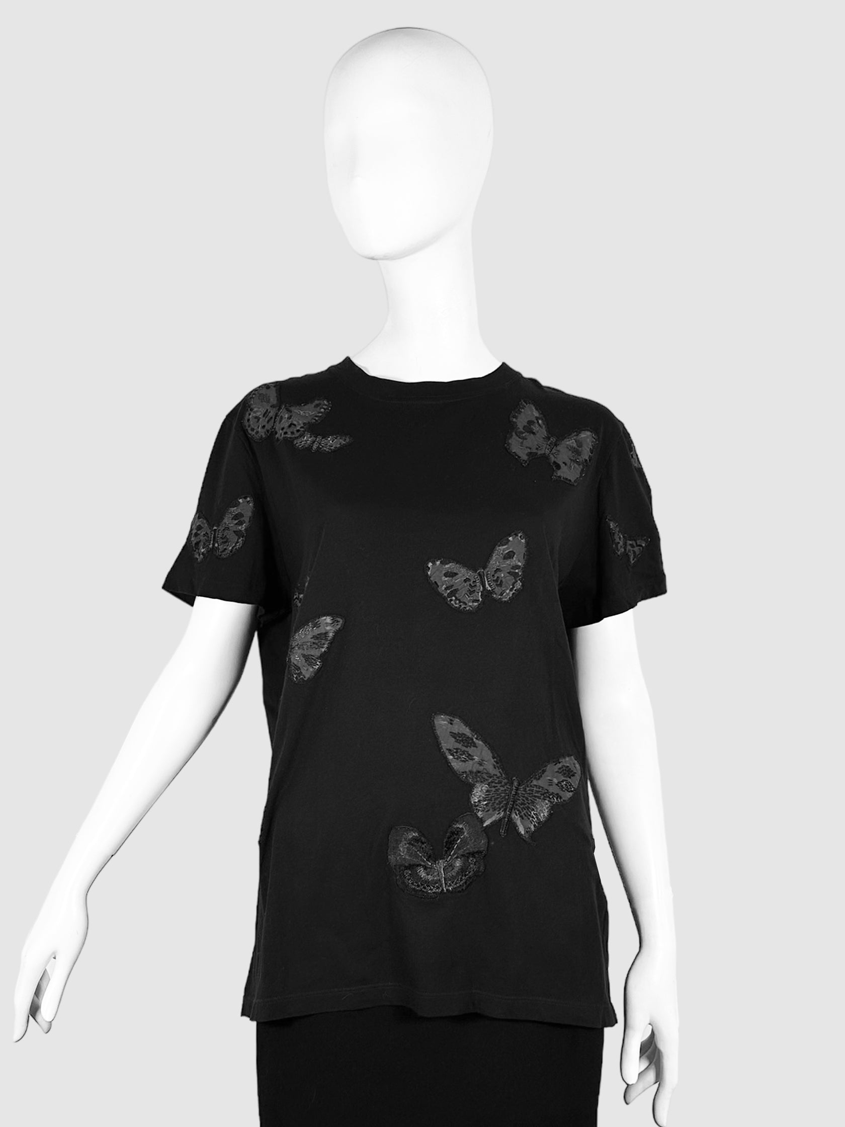 Valentino Black Embroidered Butterfly Short Sleeve Top Size Extra Large Consignment Secondhand Designer Luxury Resale Toronto Trendy