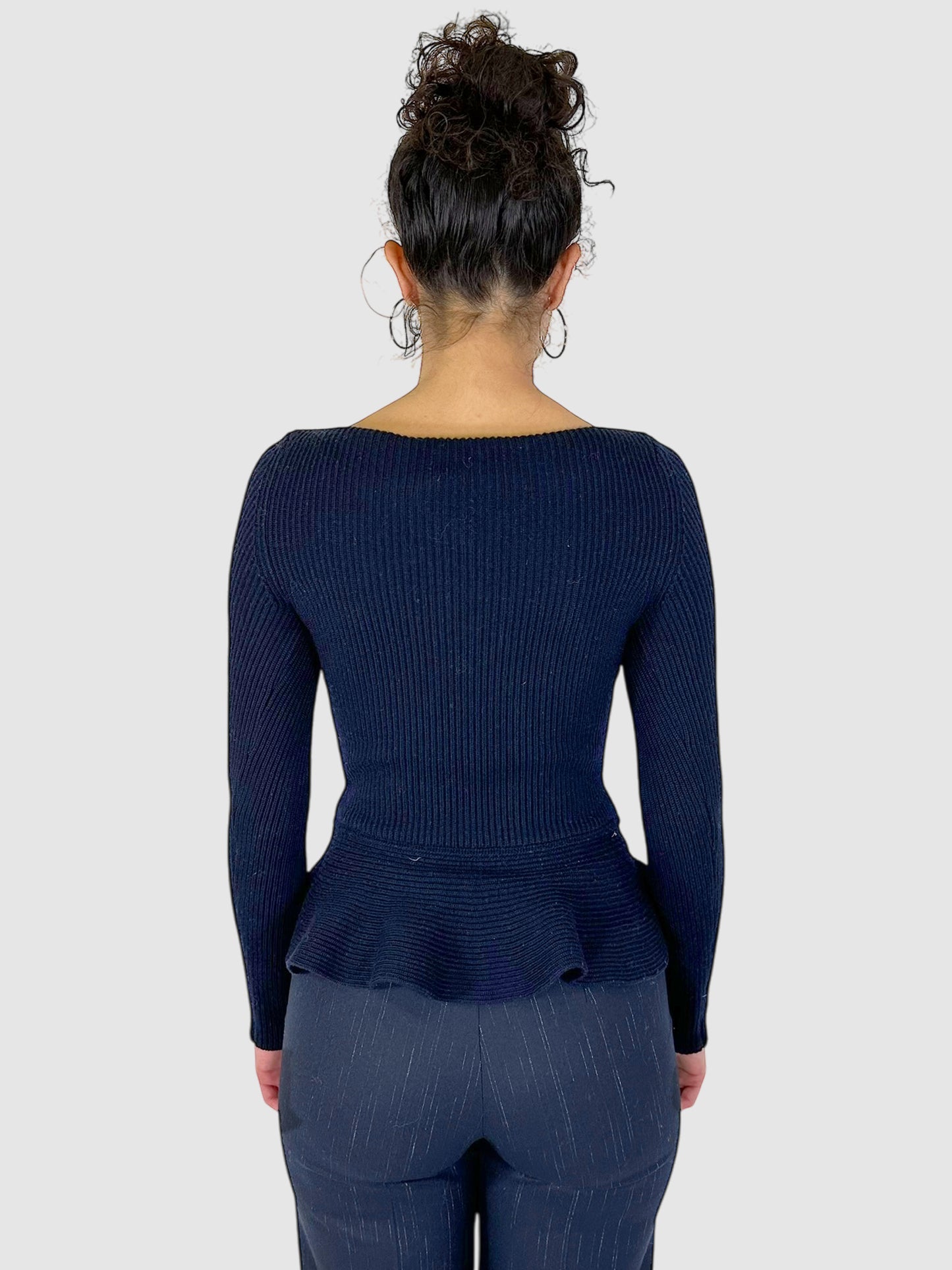 Ribbed Wool Peplum Top - Size S