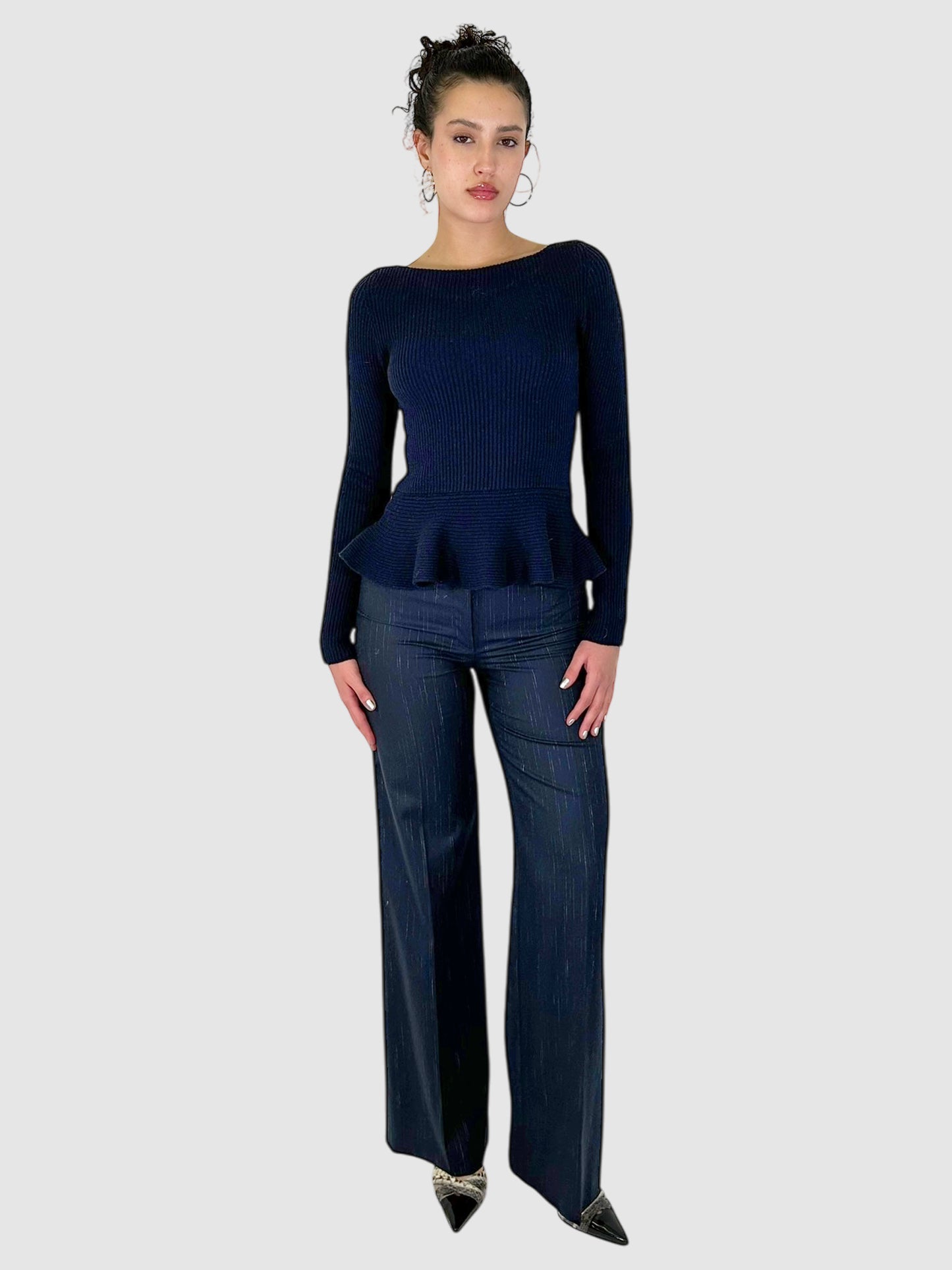 Ribbed Wool Peplum Top - Size S