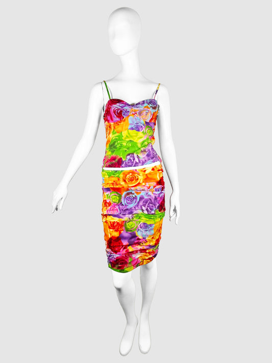 Versace Multicolour Ruched Floral 2 Piece Set Size 42 Consignment Secondhand Designer Luxury Resale Toronto Trendy