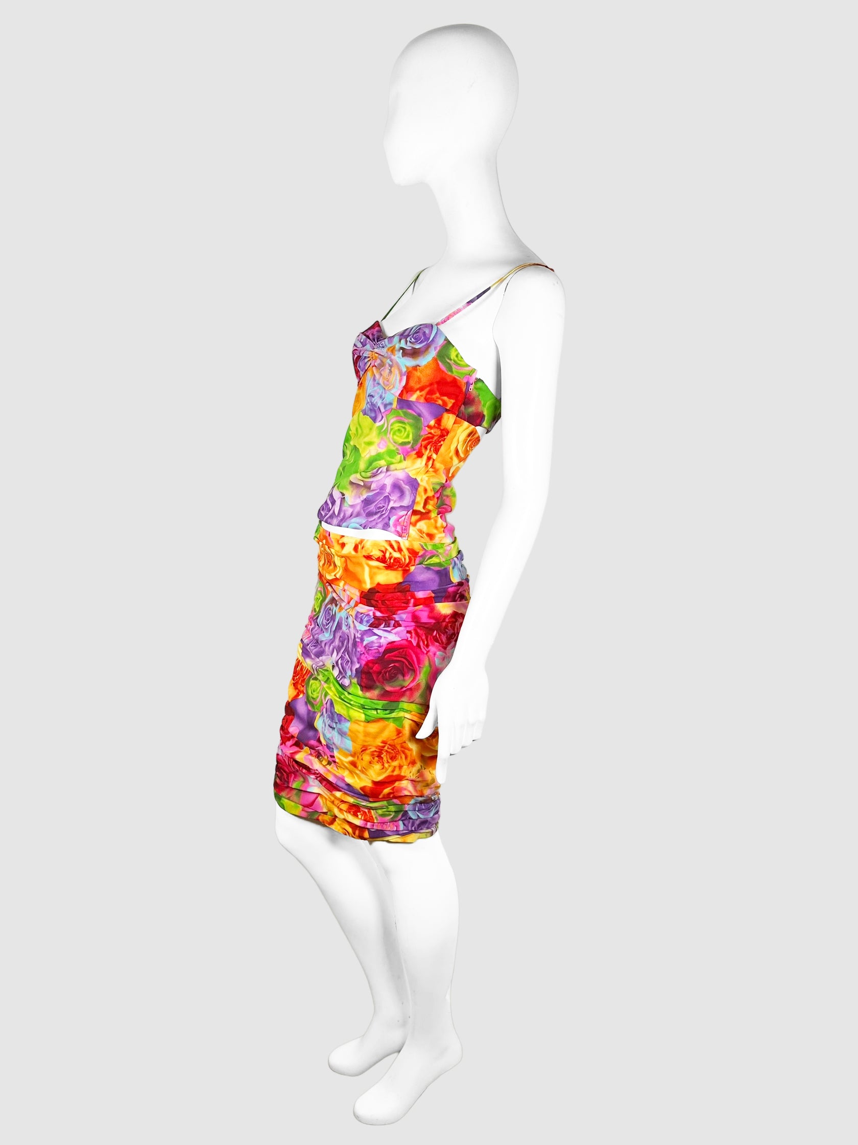 Versace Multicolour Ruched Floral 2 Piece Set Size 42 Consignment Secondhand Designer Luxury Resale Toronto Trendy