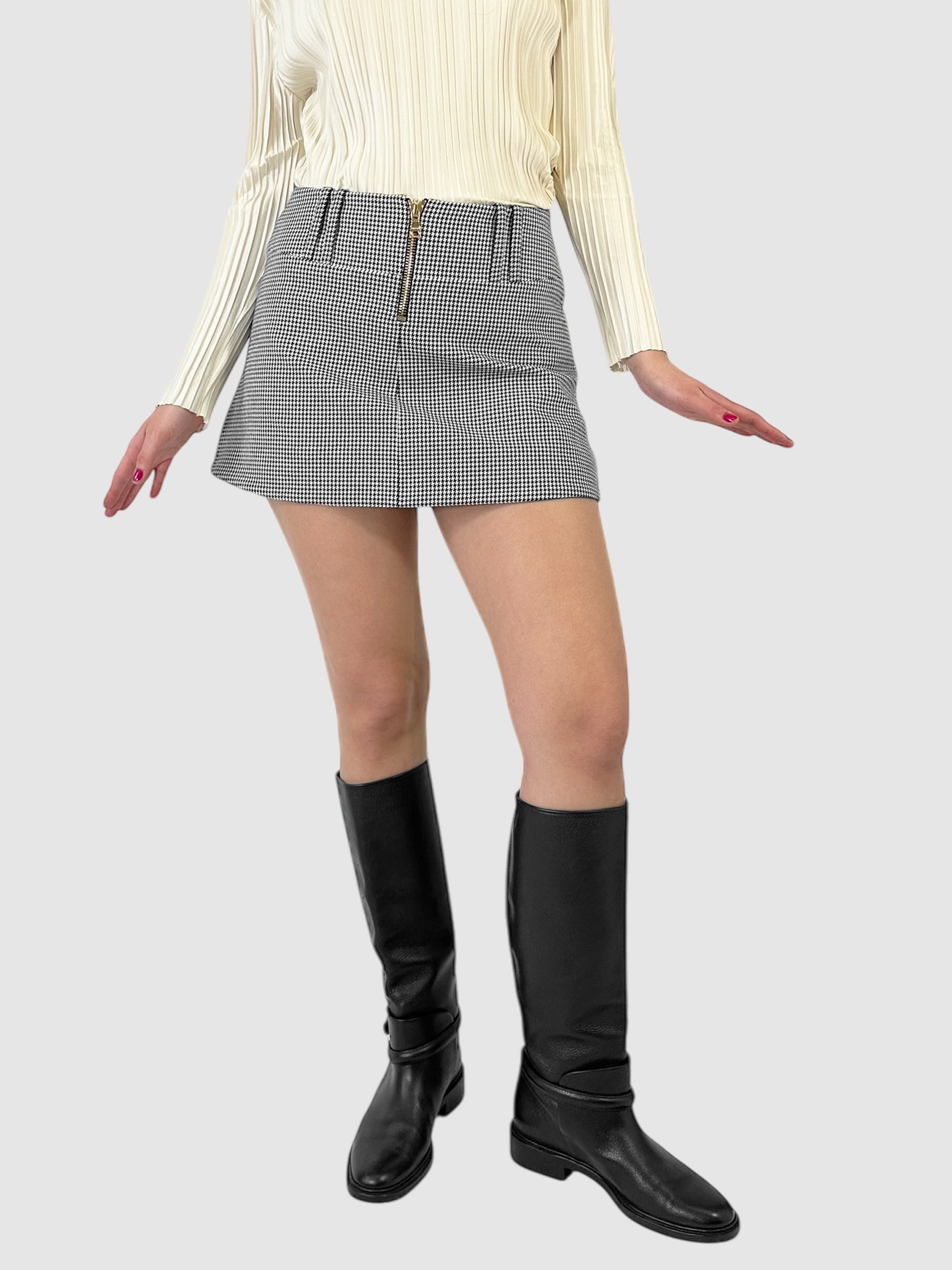 Houndstooth Exposed Zipper Mini Skirt
