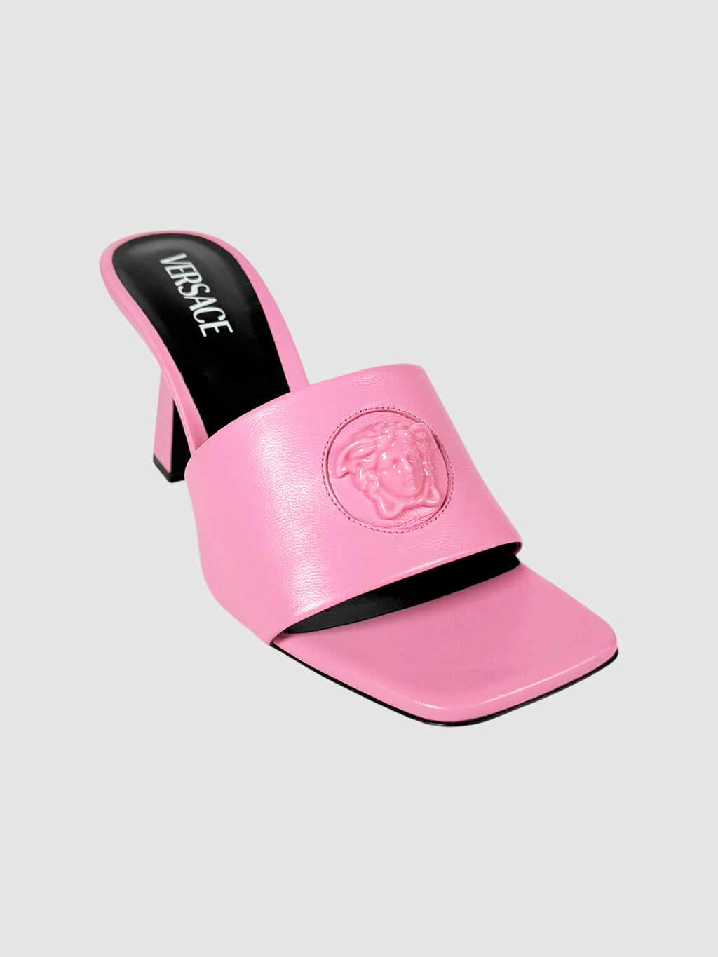 Versace Pink Leather Medusa Sandal Heels, Size 39 Luxury Designer Resale Consignment Toronto Secondhand