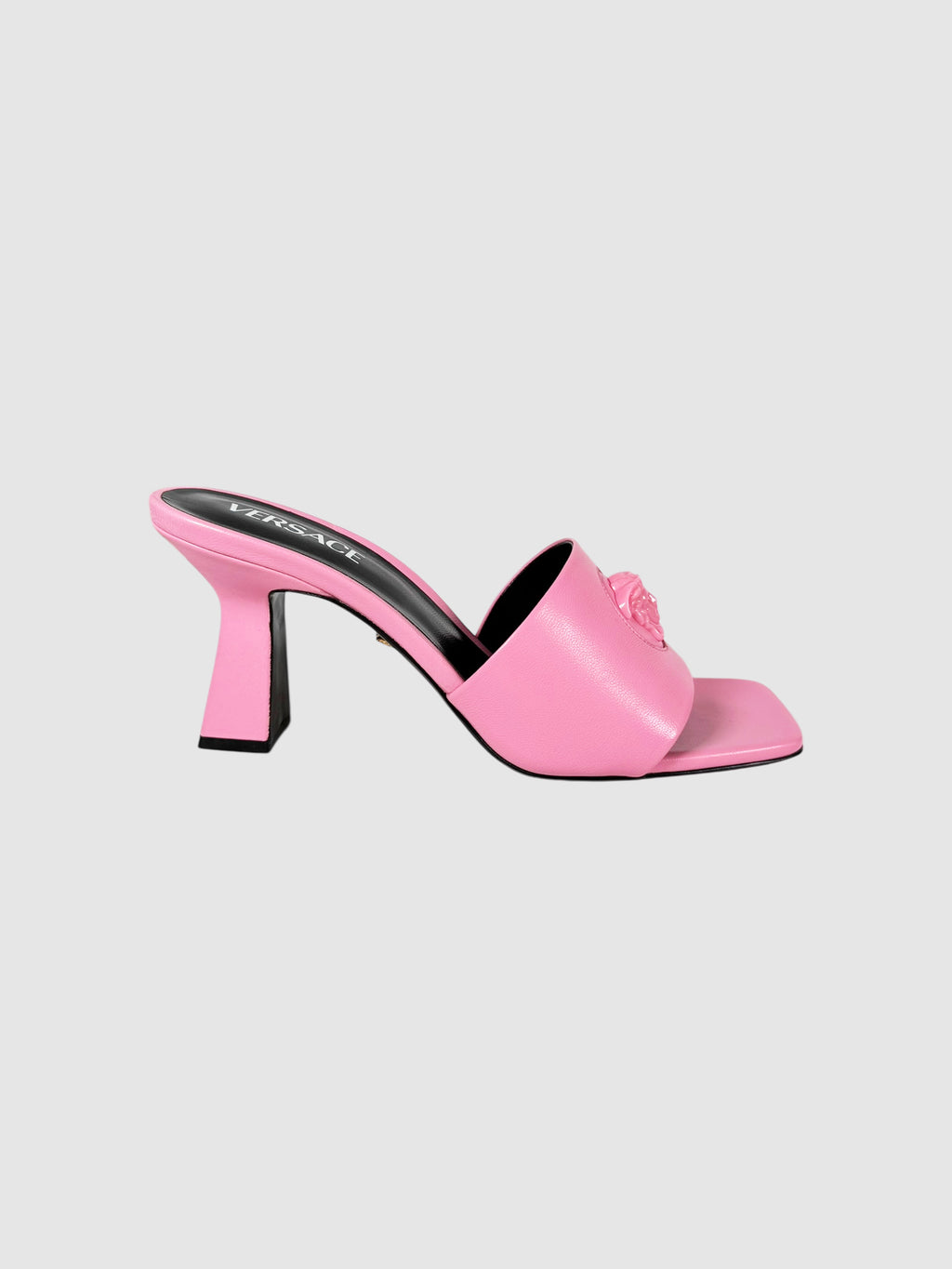 Versace Pink Leather Medusa Sandal Heels, Size 39 Luxury Designer Resale Consignment Toronto Secondhand