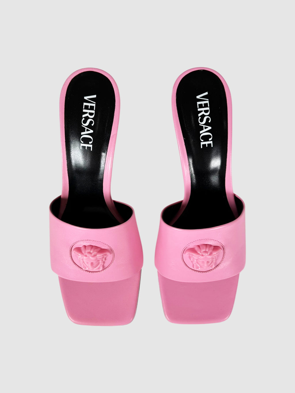 Versace Pink Leather Medusa Sandal Heels, Size 39 Luxury Designer Resale Consignment Toronto Secondhand