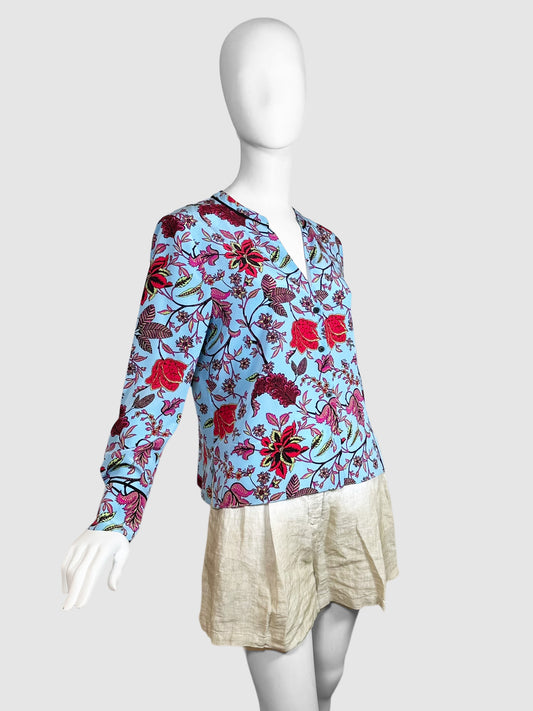 Diane Von Furstenberg Floral Silk Blouse - Size 10