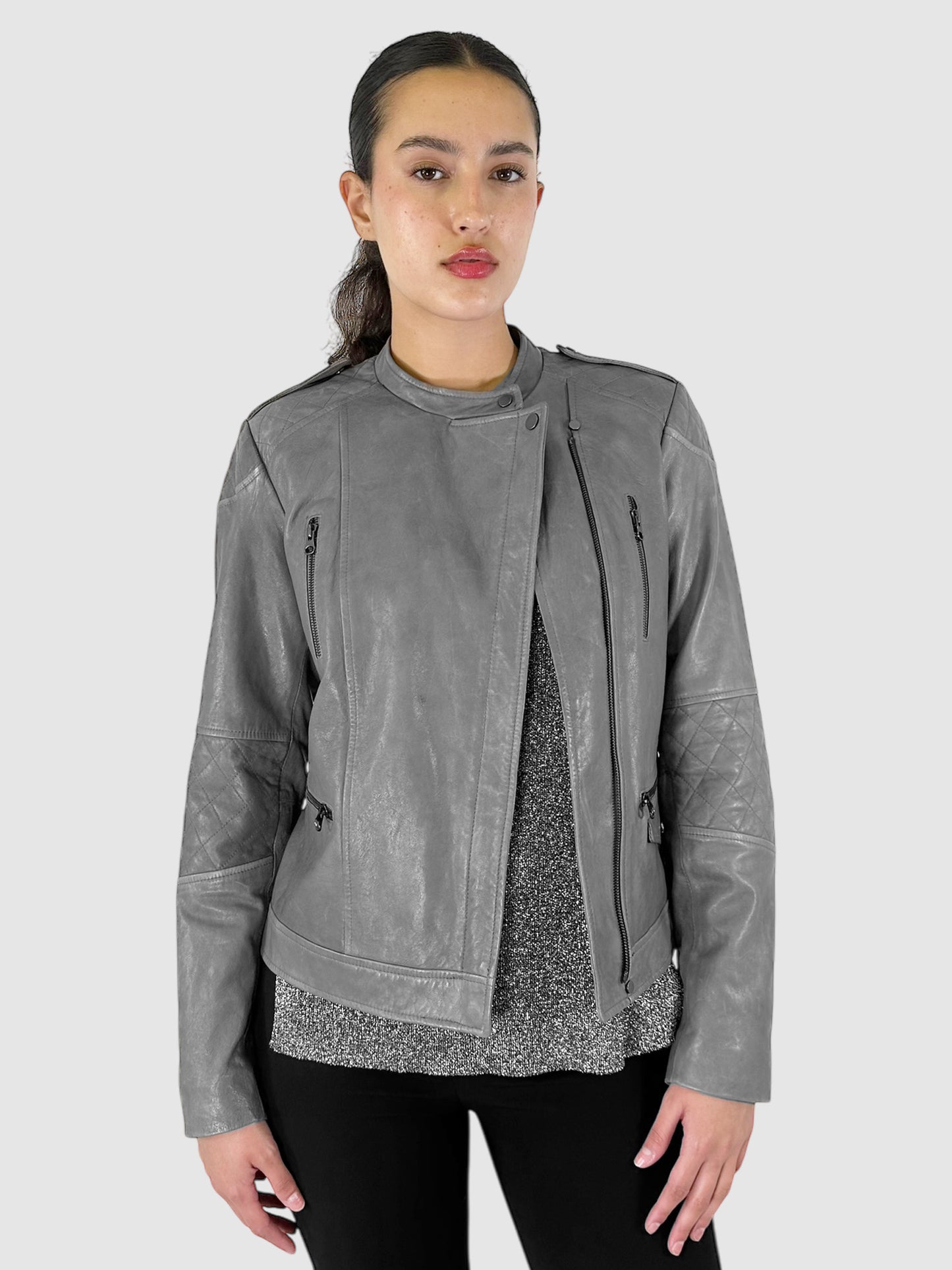 Leather Zip-Up Jacket - Size M