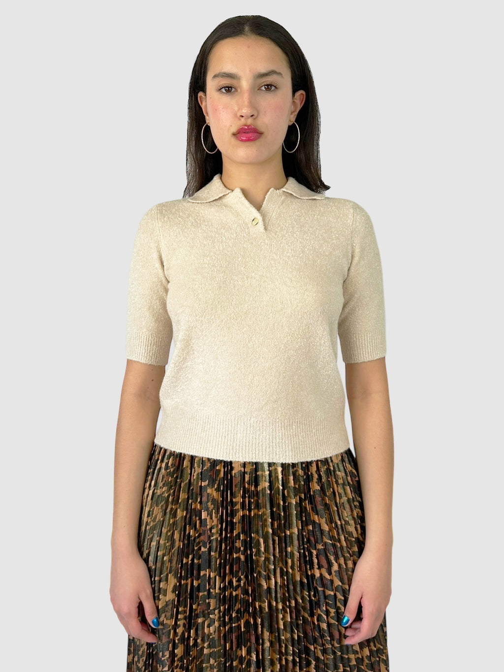 Silk/Cashmere Bouclé Polo Top - Size S