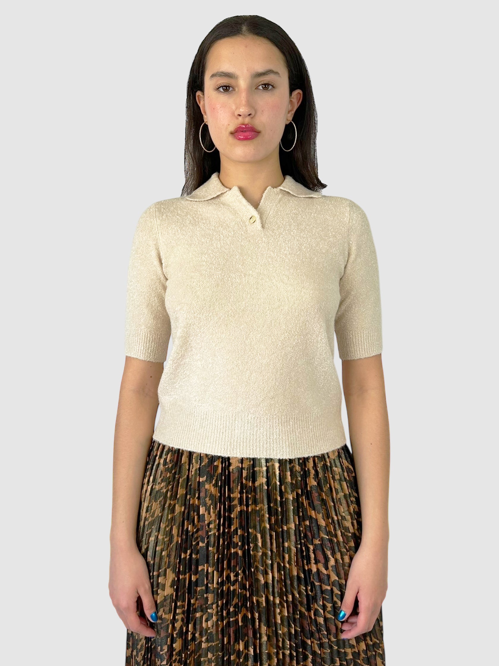 Silk/Cashmere Bouclé Polo Top - Size S