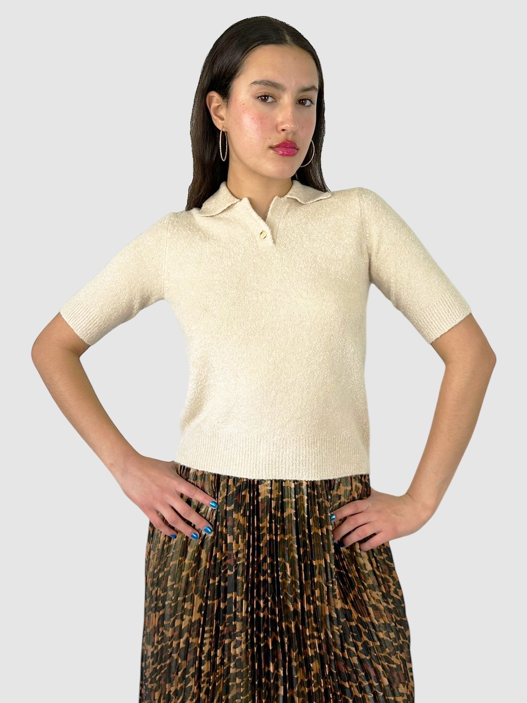 Silk/Cashmere Bouclé Polo Top - Size S