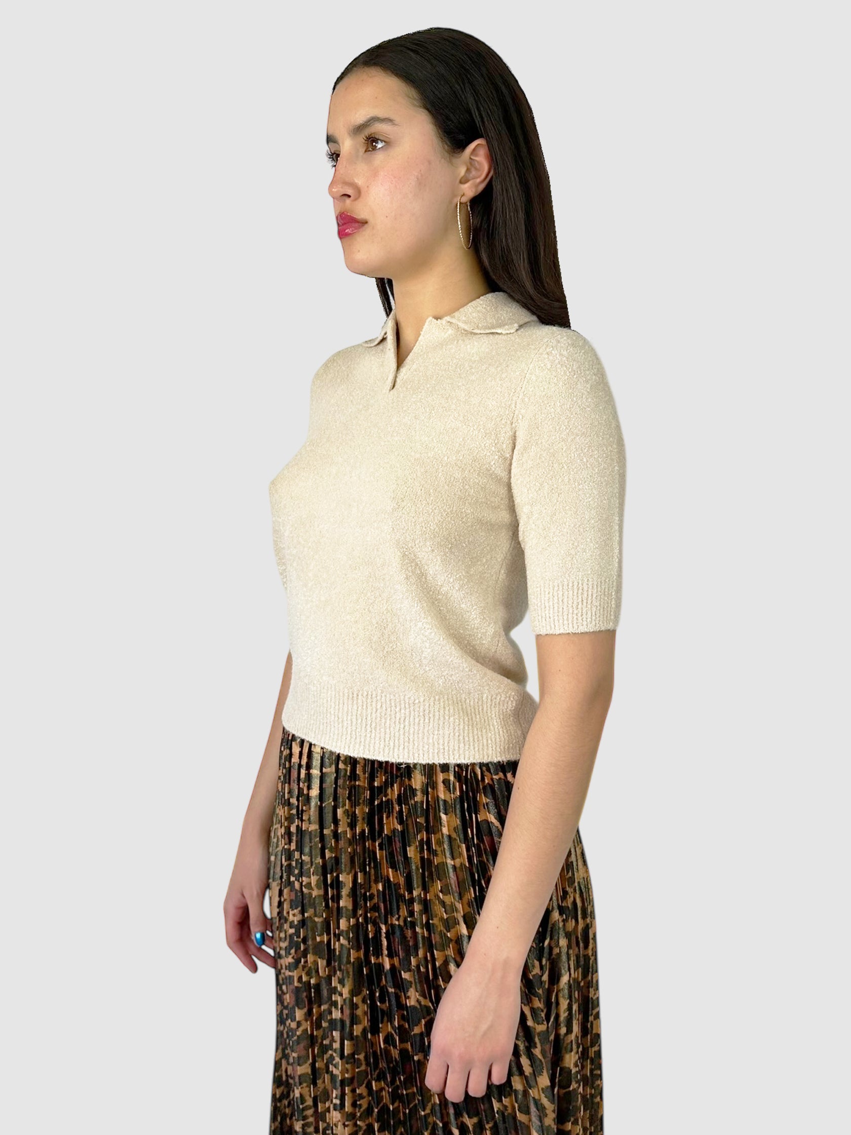 Silk/Cashmere Bouclé Polo Top - Size S