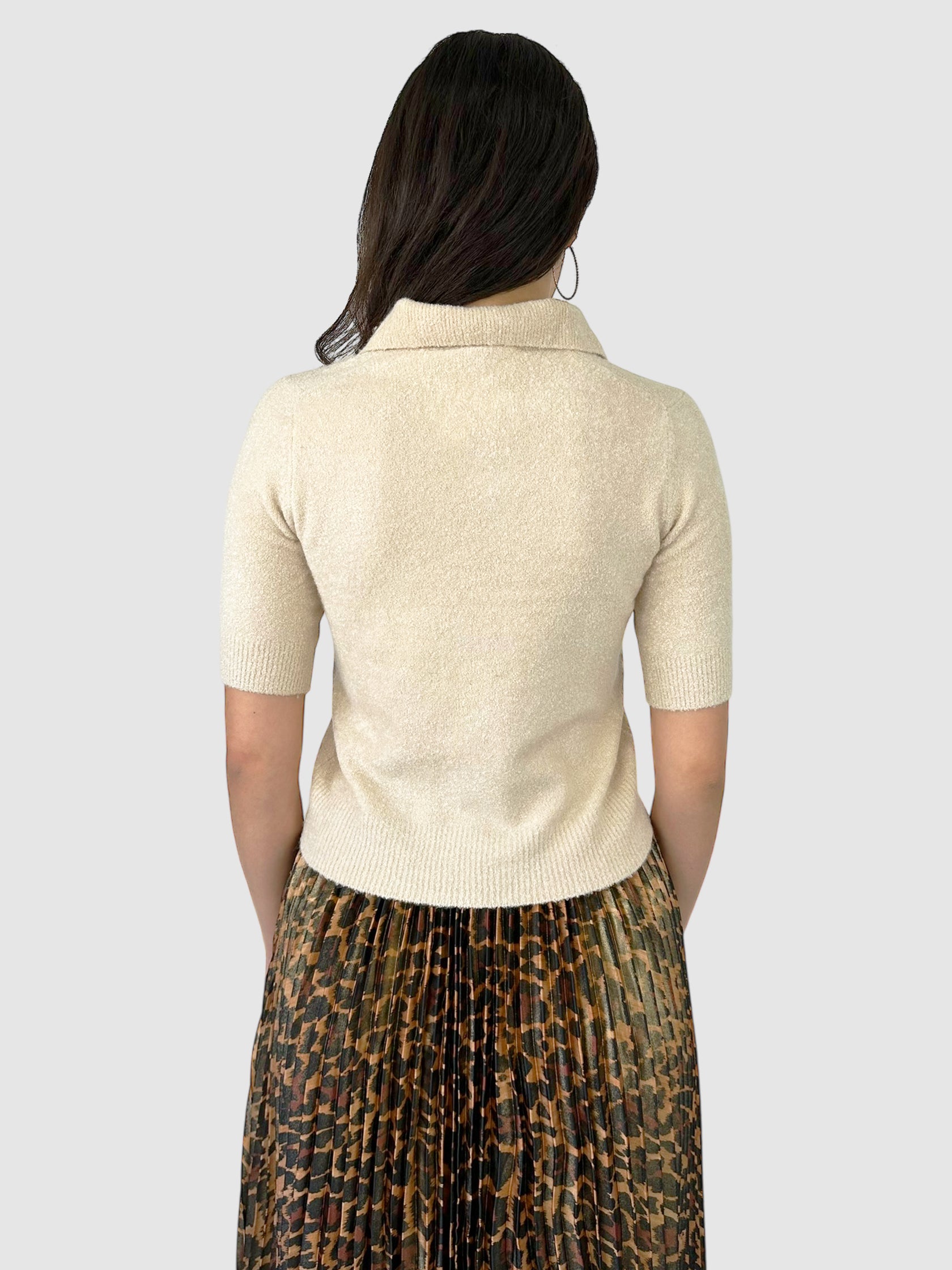 Silk/Cashmere Bouclé Polo Top - Size S