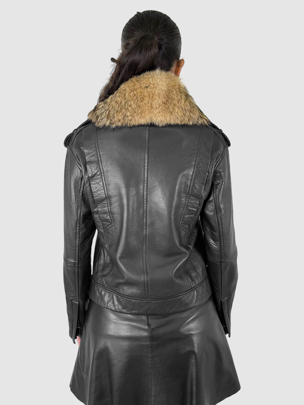 Coyote Fur Collar Leather Moto Jacket - Size XS