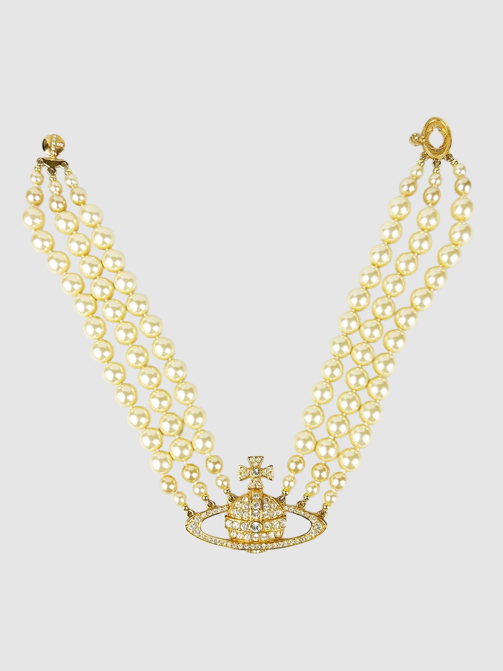 Three-Row Pearl Orb Necklace
