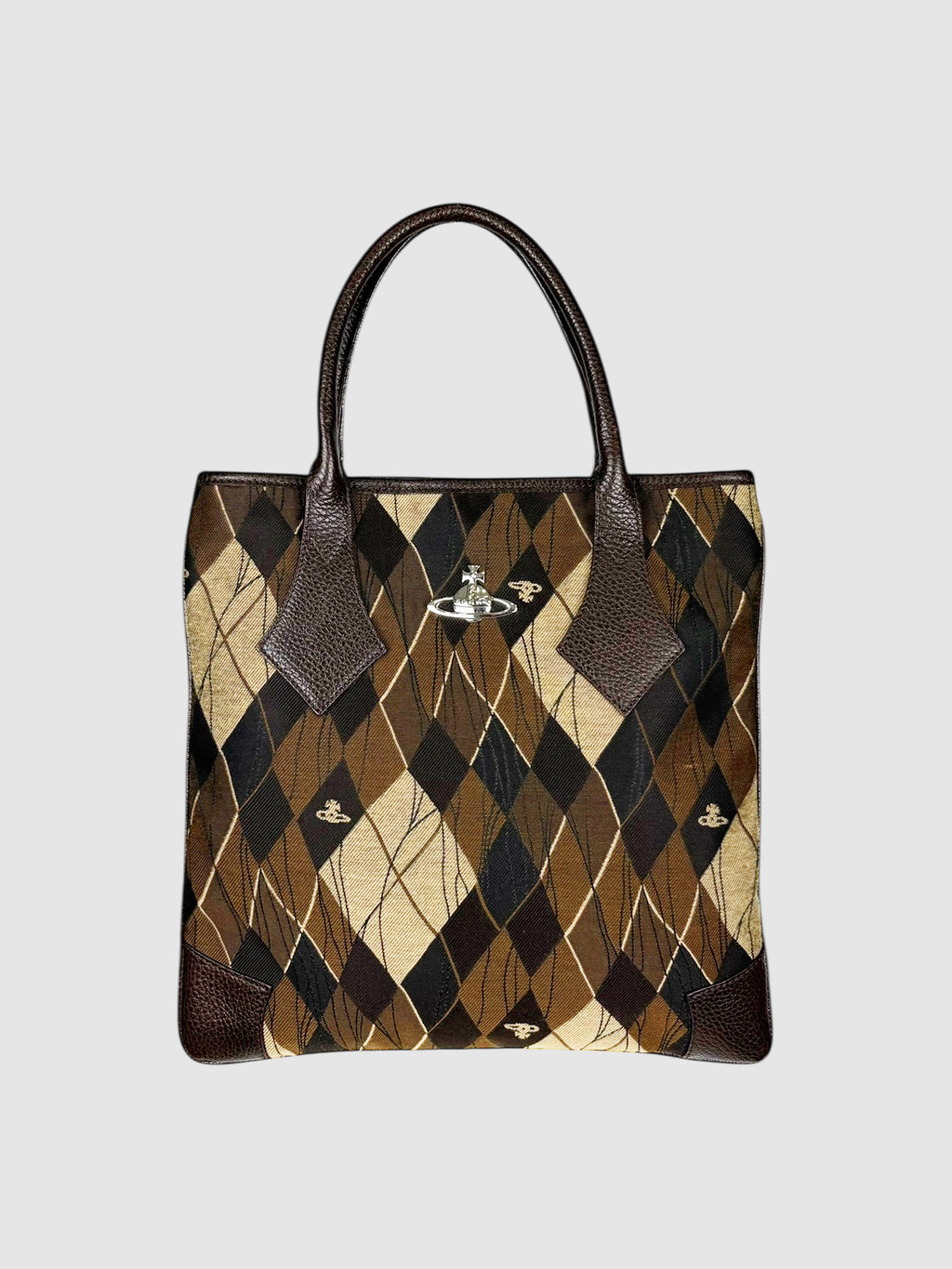 Vivienne Westwood Brown Canvas Argyle Orb Tote Bag Luxury designer resale consignment Toronto secondhand Canada 