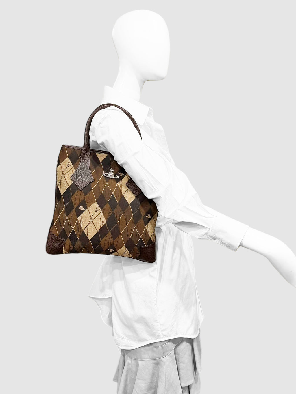 Vivienne Westwood Brown Canvas Argyle Orb Tote Bag Luxury designer resale consignment Toronto secondhand Canada 
