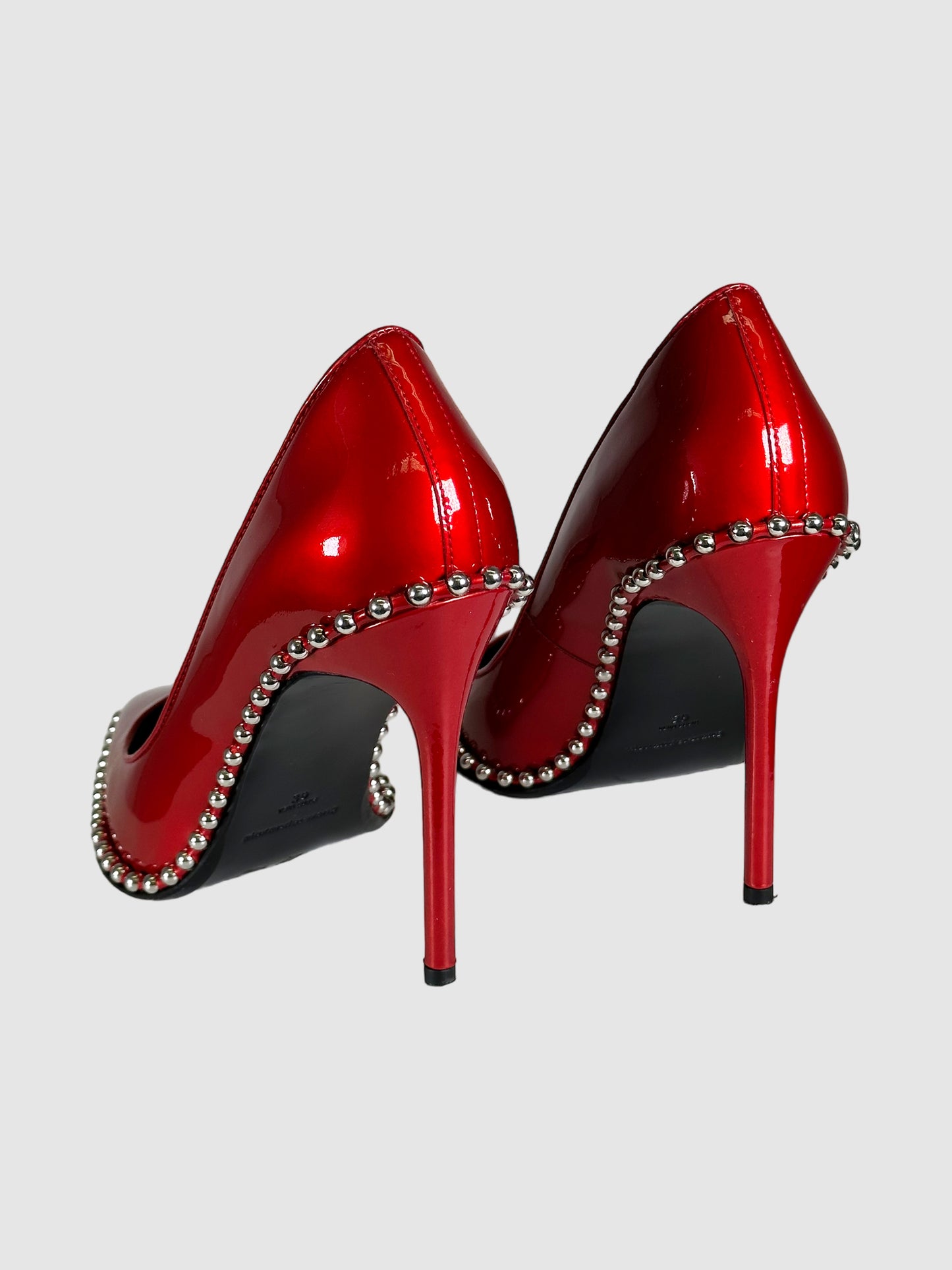 Patent Leather Studded Accents Pumps - Size 39