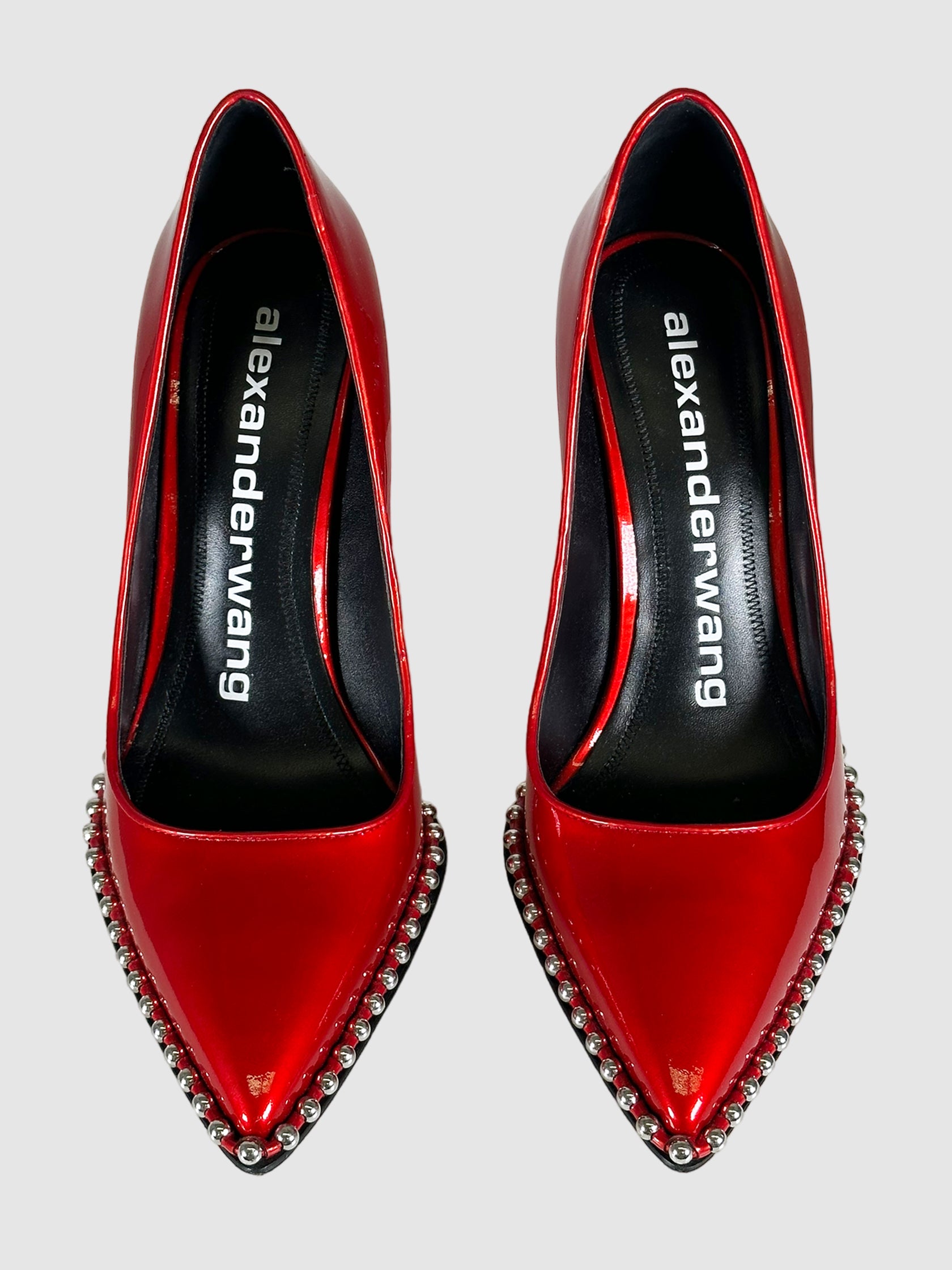 Patent Leather Studded Accents Pumps - Size 39