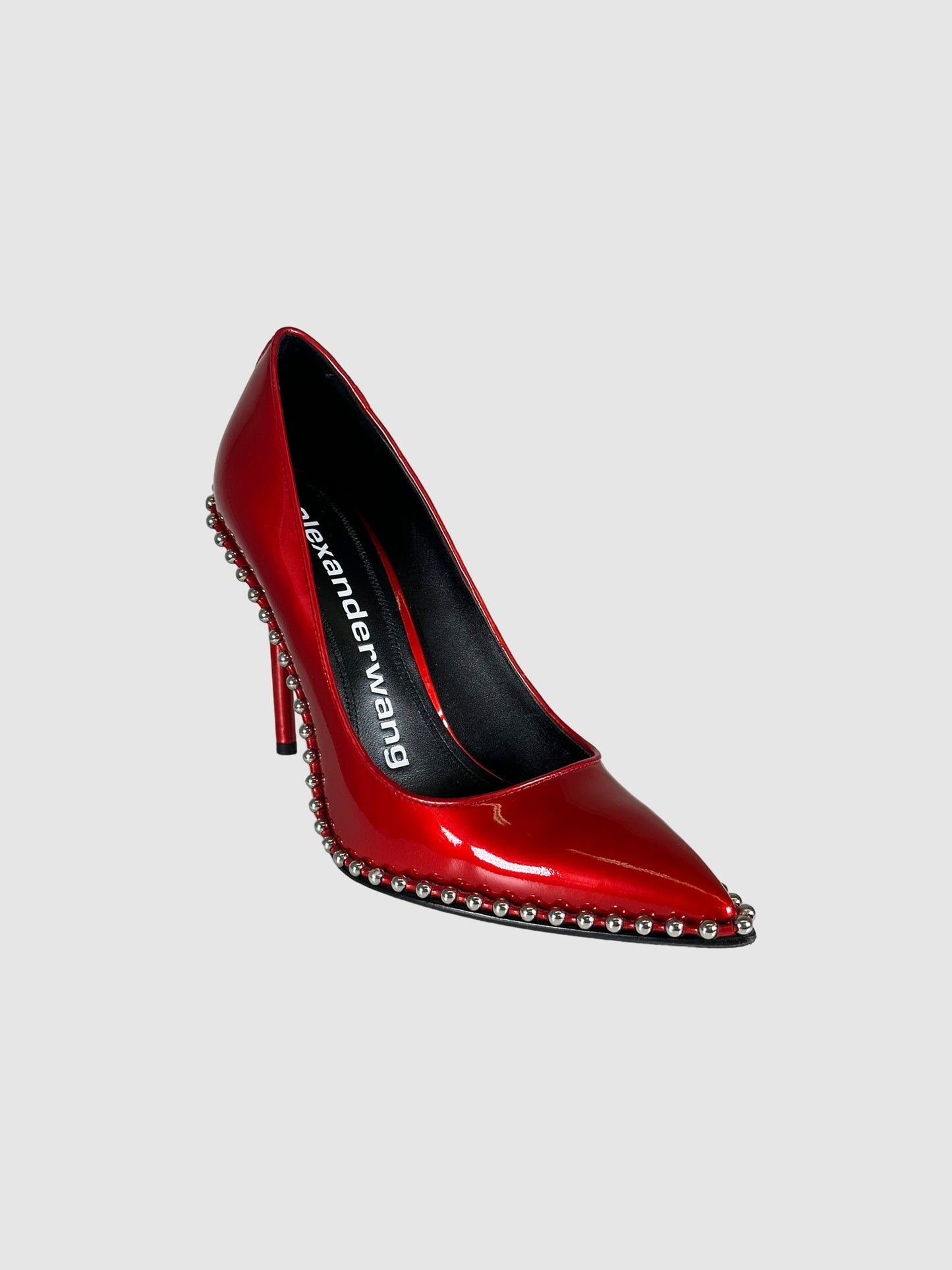Patent Leather Studded Accents Pumps - Size 39
