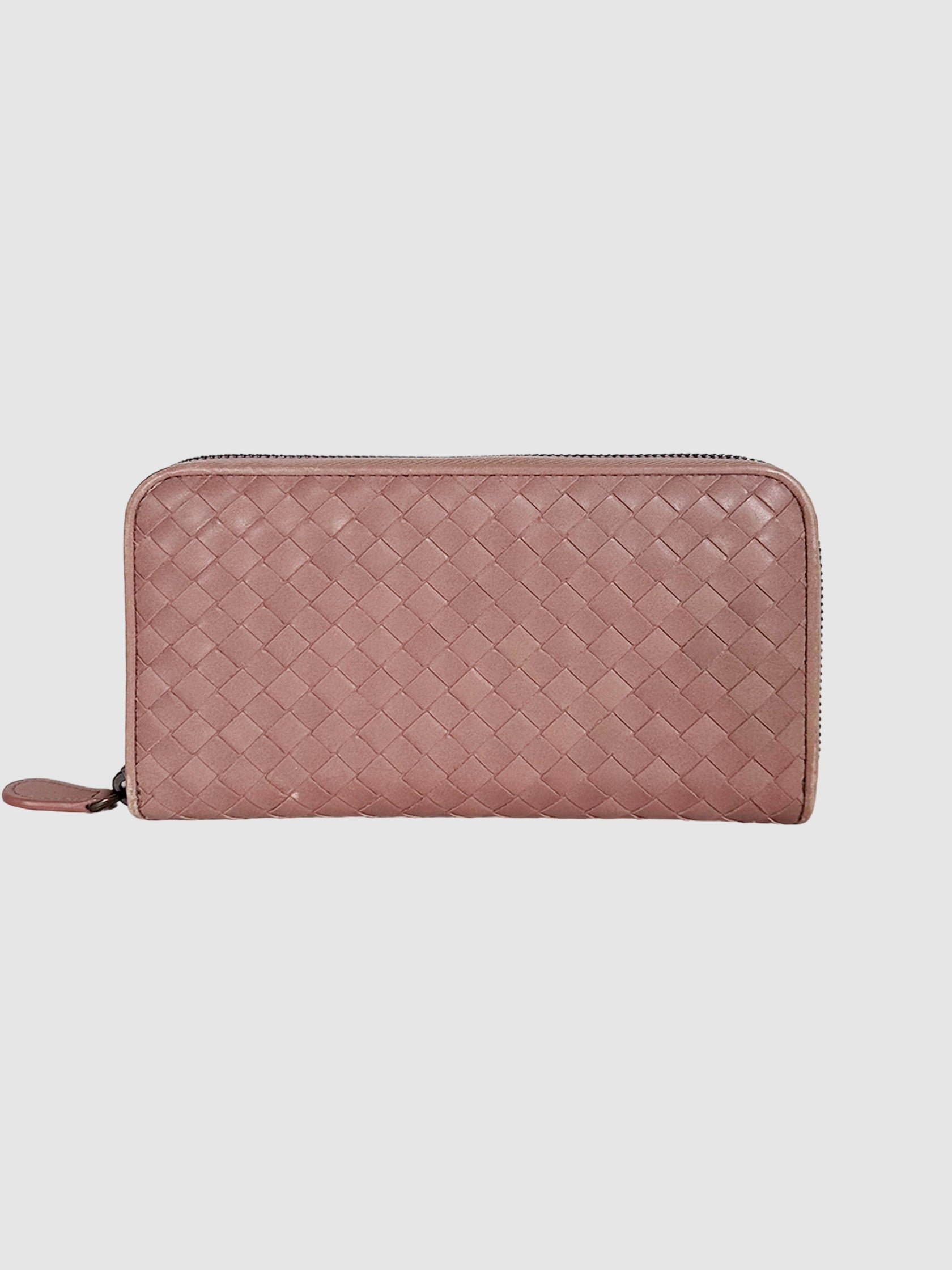 Bottega Veneta Pink Leather Nappa Intrecciato Zip Around Wallet Consignment Secondhand Designer Luxury Resale Toronto Trendy
