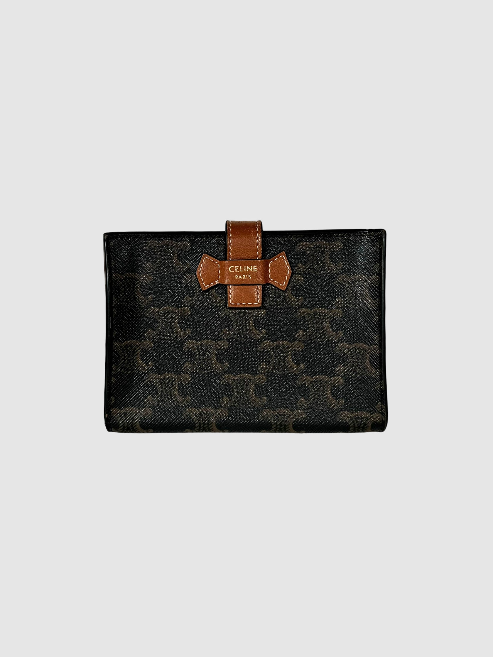Celine Triomphe Small Strap Wallet in Canvas and Leather Designer Luxury Resale Toronto Canada