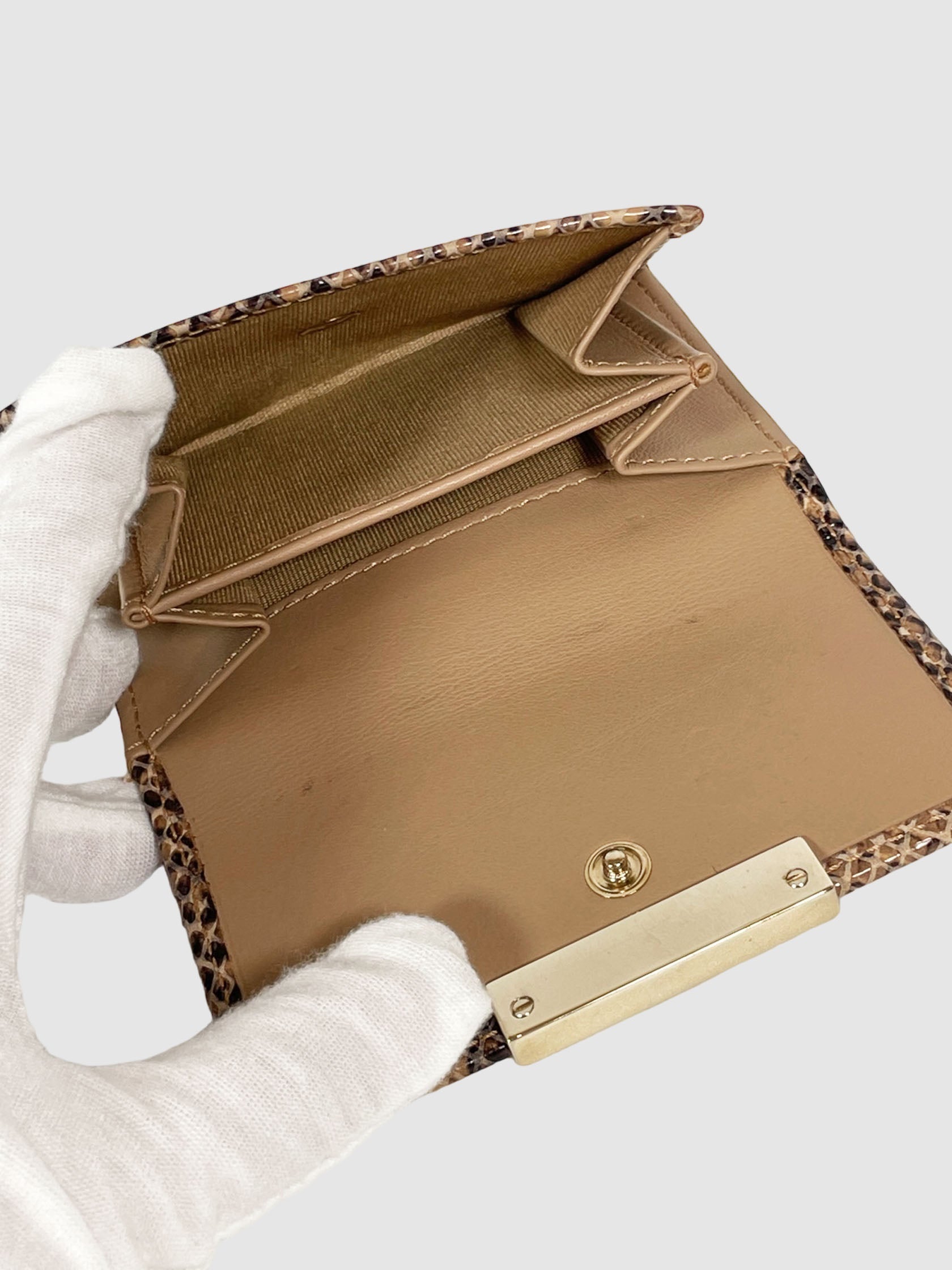 Reptile Print Leather Compact Wallet