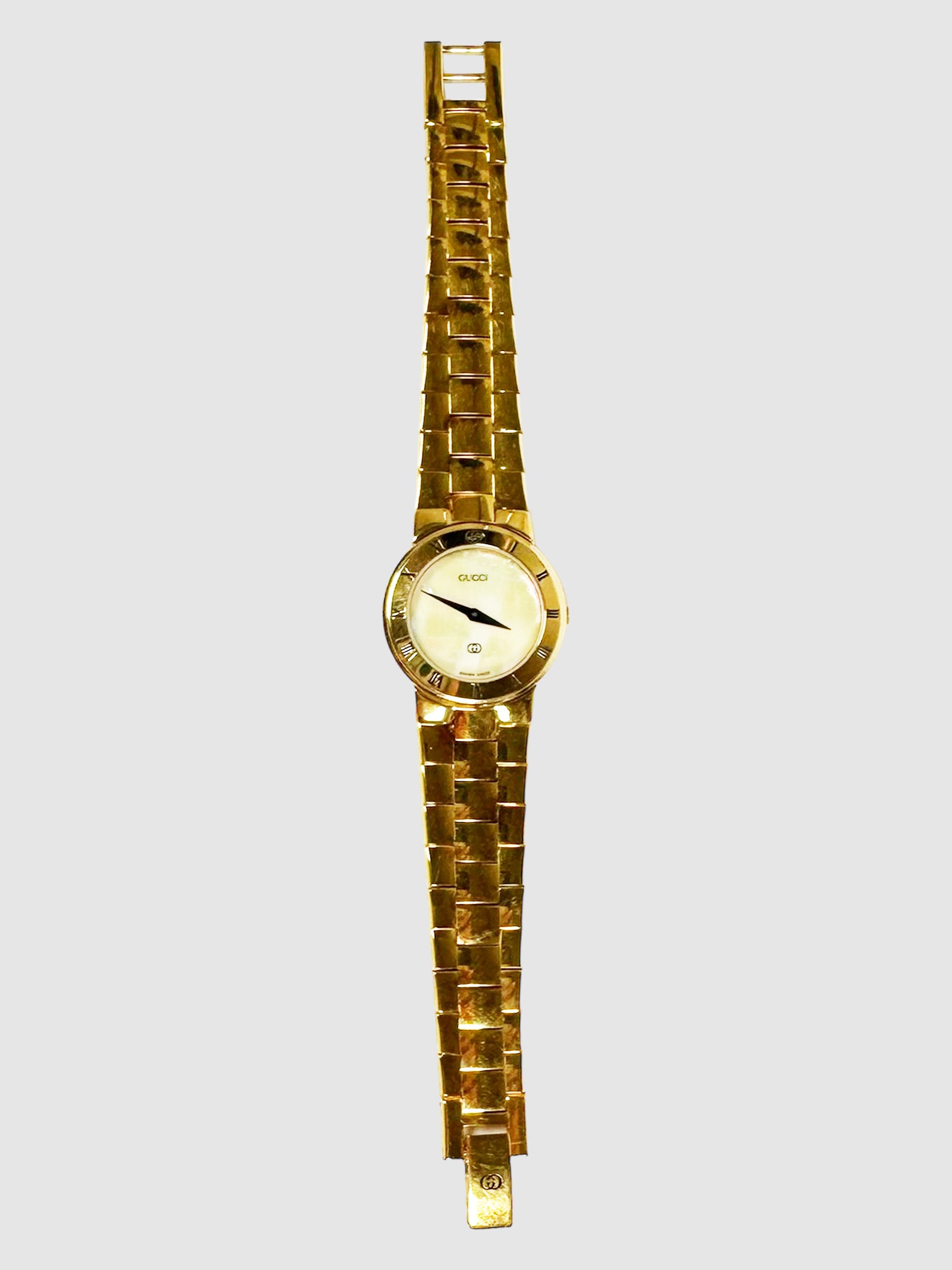 Gucci Gold-Plated Mother of Pearl Dial Swiss Quartz Watch Consignment Secondhand Designer Luxury Resale Toronto Trendy