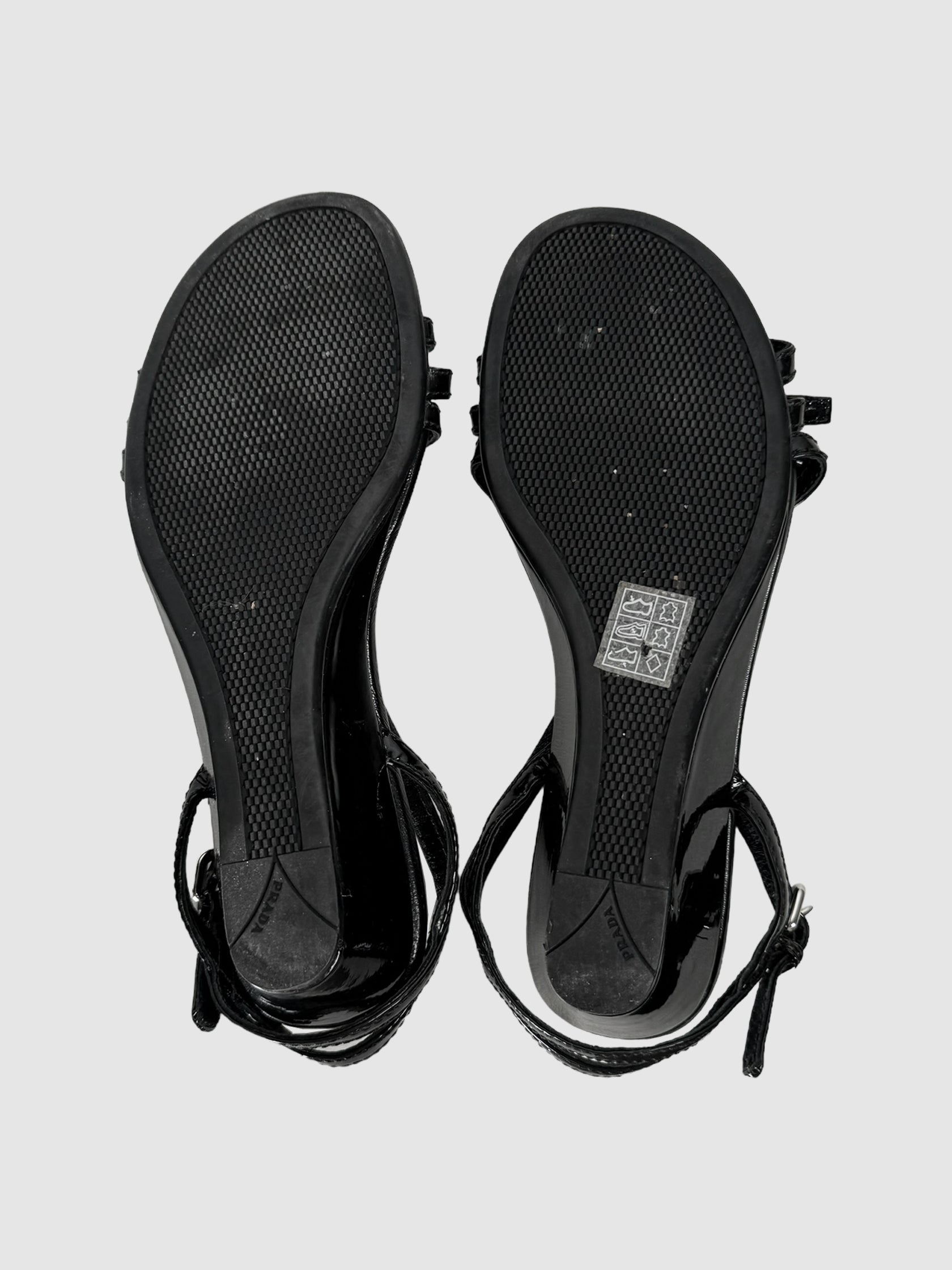 Patent Leather Bow Strap Wedges - Size 6