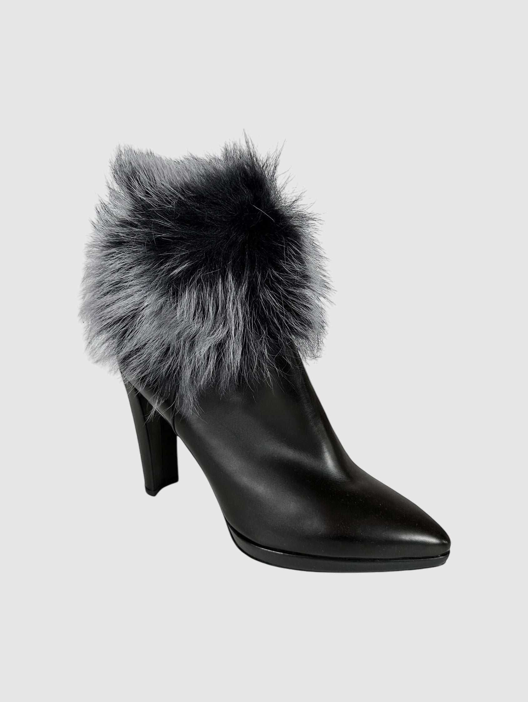 Fur Ankle Pointed Toe Boots - Size 10