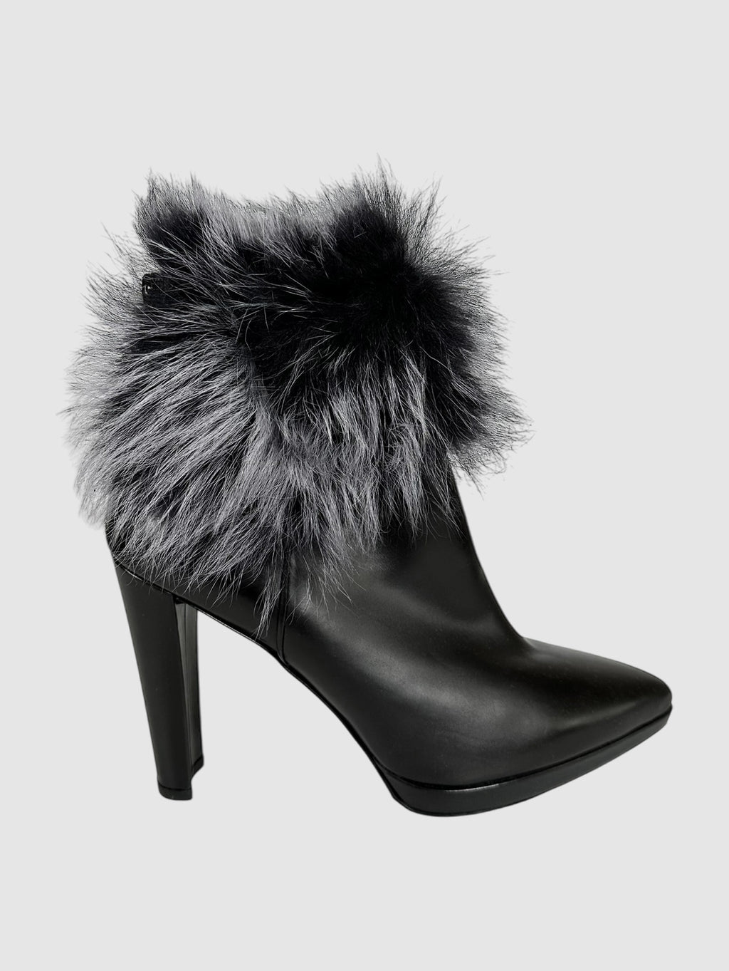 Fur Ankle Pointed Toe Boots - Size 10