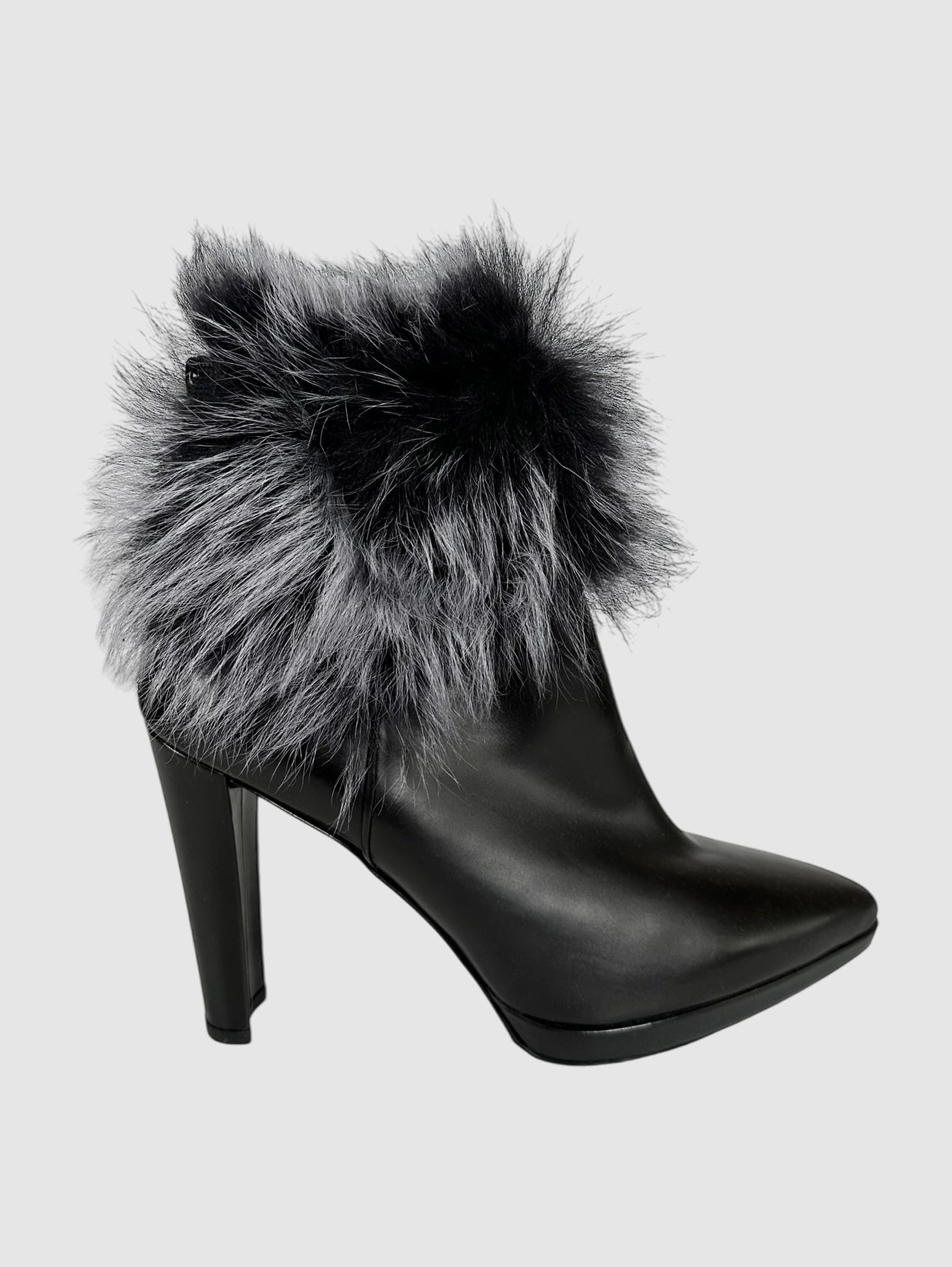 Fur Ankle Pointed Toe Boots - Size 10