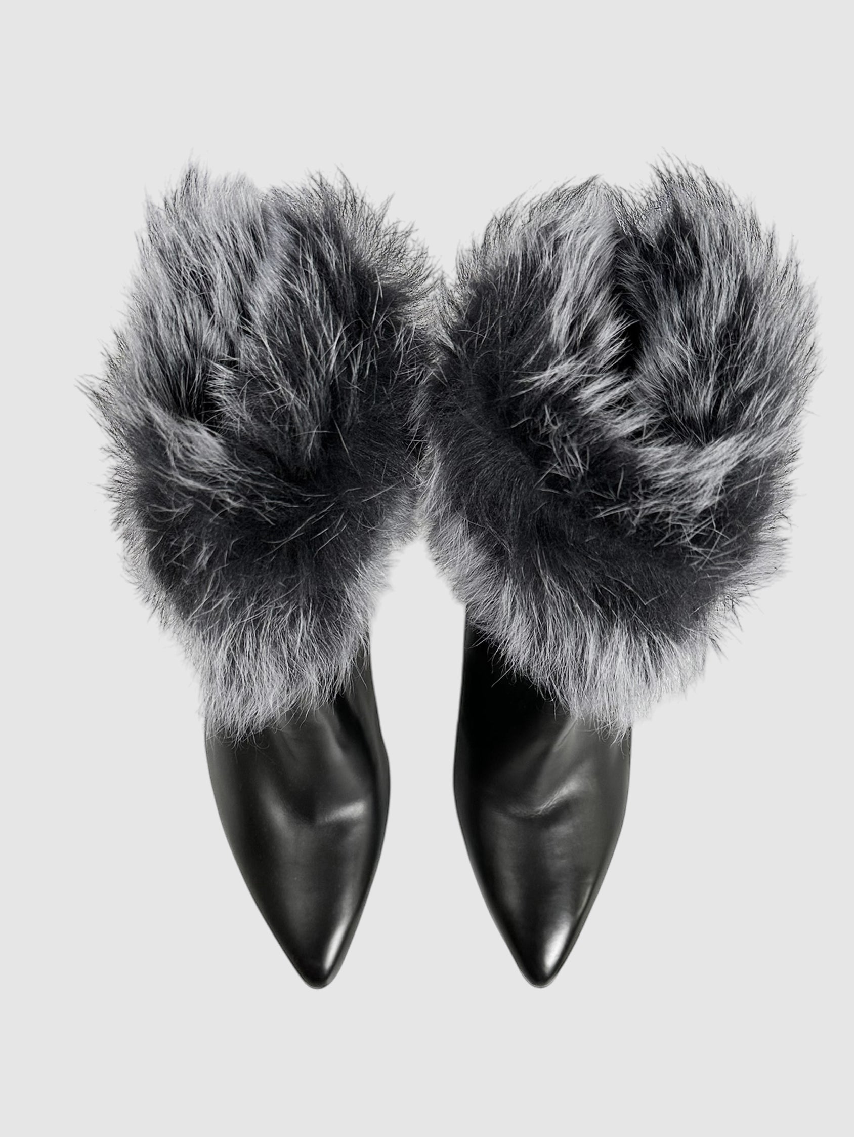 Fur Ankle Pointed Toe Boots - Size 10