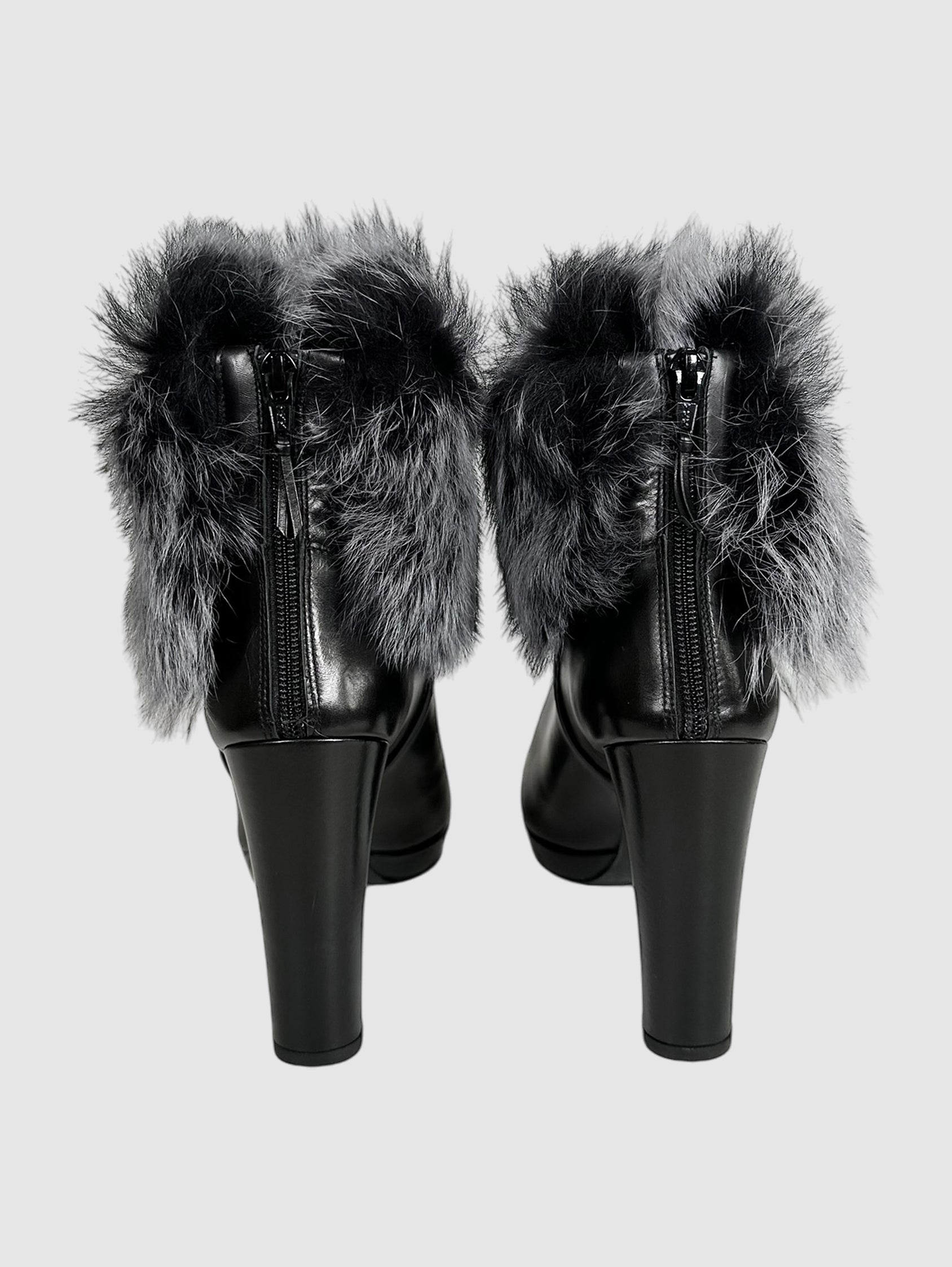 Fur Ankle Pointed Toe Boots - Size 10