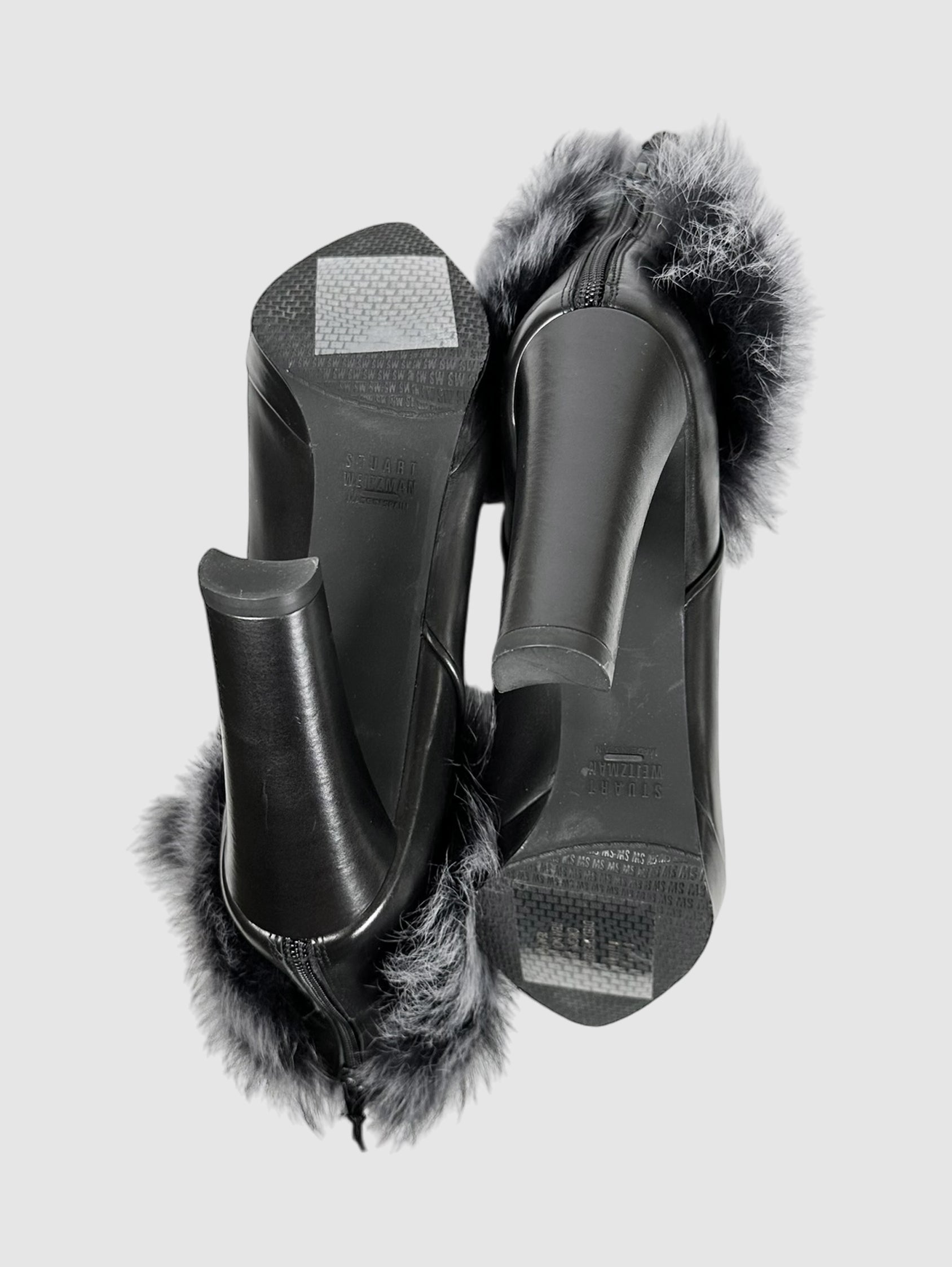 Fur Ankle Pointed Toe Boots - Size 10