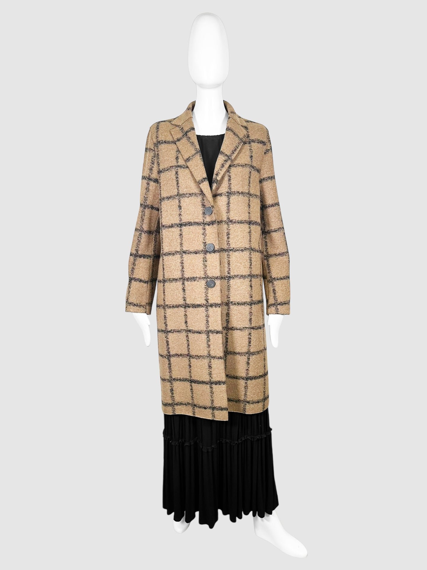 Plaid Wool Trench Coat - Size 44