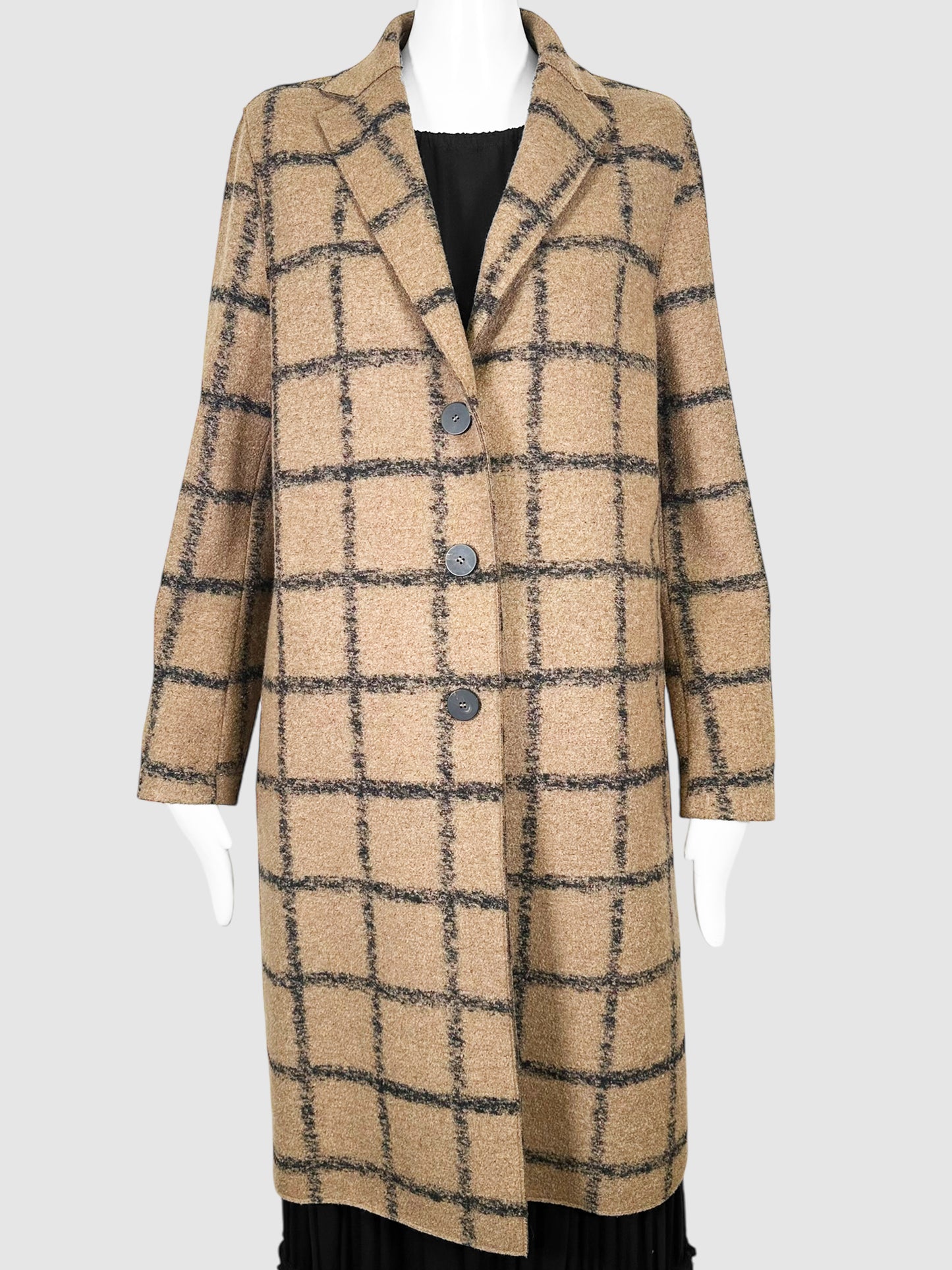 Plaid Wool Trench Coat - Size 44