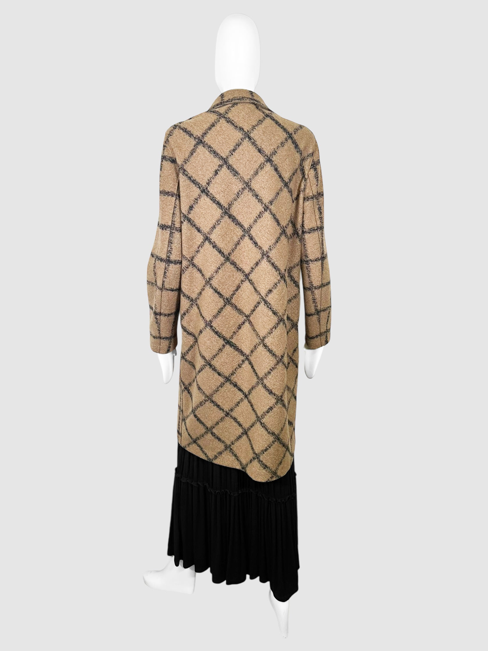 Plaid Wool Trench Coat - Size 44