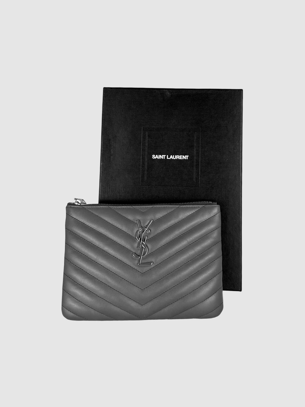 Saint Laurent Grey Matelassé Leather New Jolie Pochette luxury designer resale consignment clutch handbag secondhand canada toronto