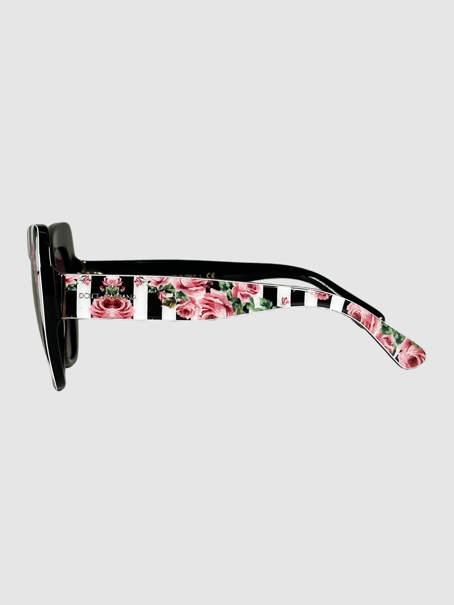 Oversized Floral and Stripe Frame Sunglasses