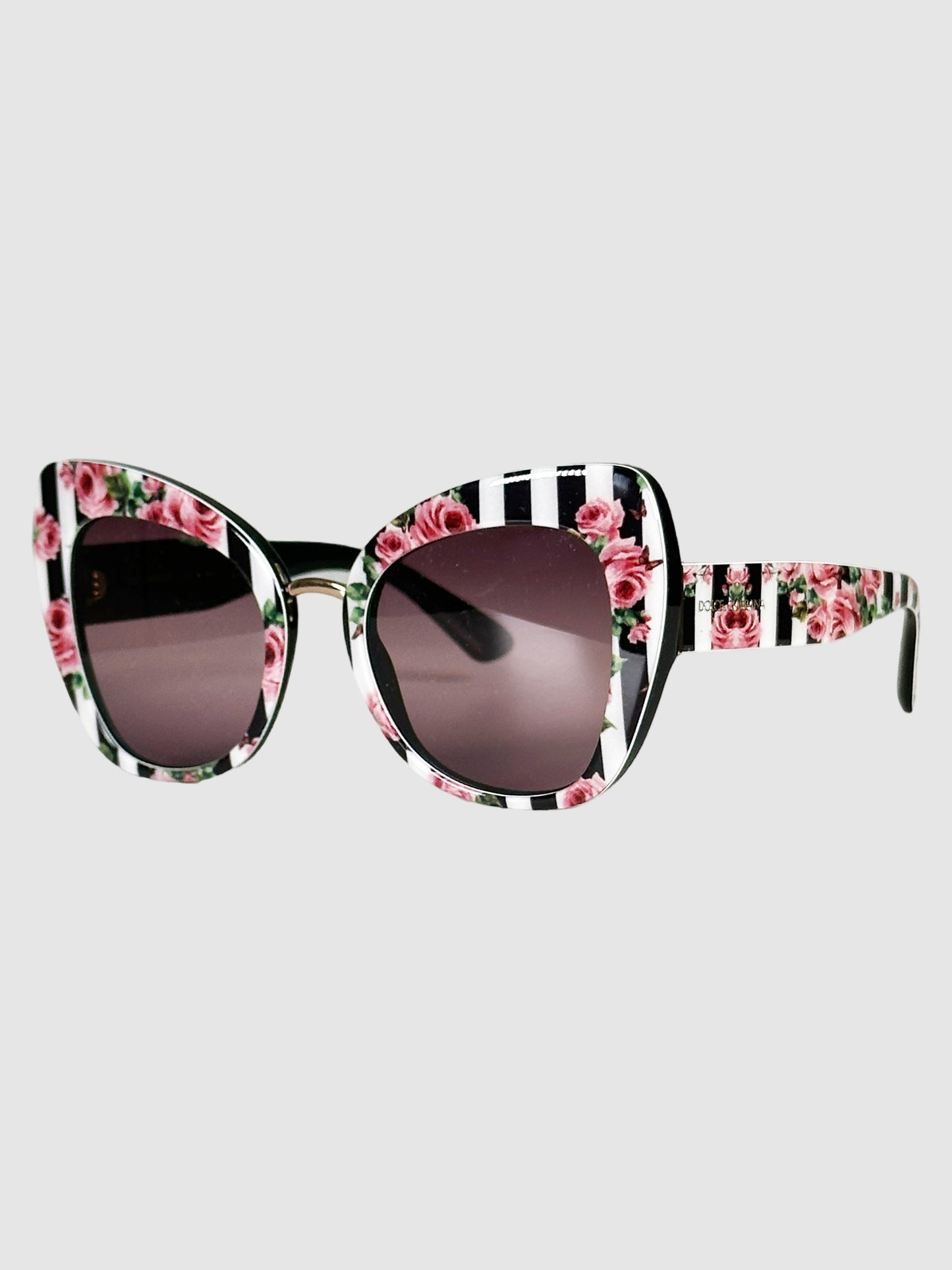 Oversized Floral and Stripe Frame Sunglasses