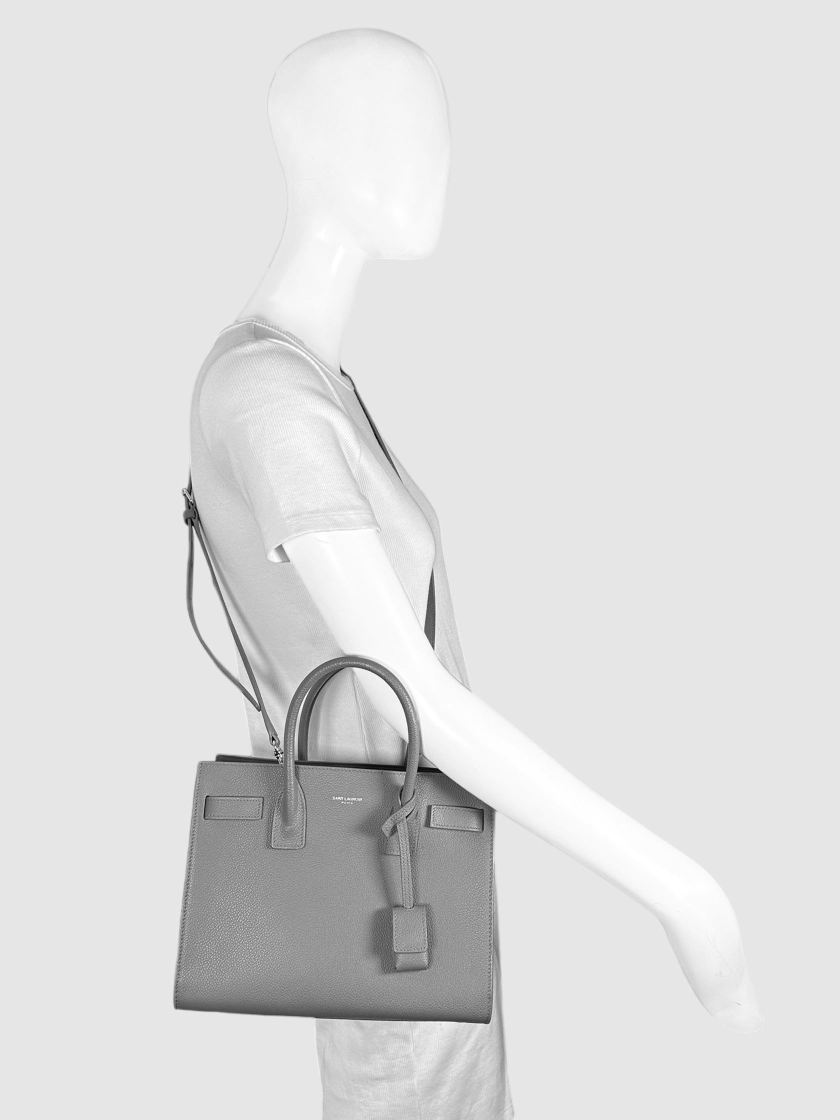 Saint Laurent Grey Grained Leather Baby Sac de Jour Top Handle Bag Luxury Designer Resale Consignment Toronto