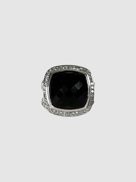 David Yurman Sterling Silver 14mm Albion Black Onyx and Diamonds Ring Consignment Secondhand Designer Luxury Resale Toronto Trendy