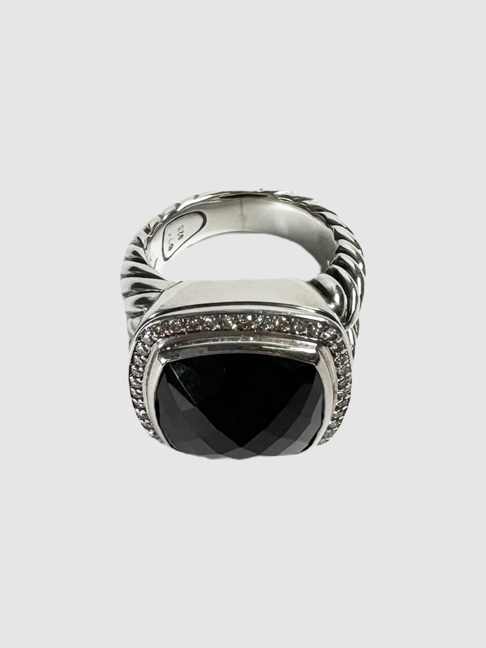 David Yurman Sterling Silver 14mm Albion Black Onyx and Diamonds Ring Consignment Secondhand Designer Luxury Resale Toronto Trendy