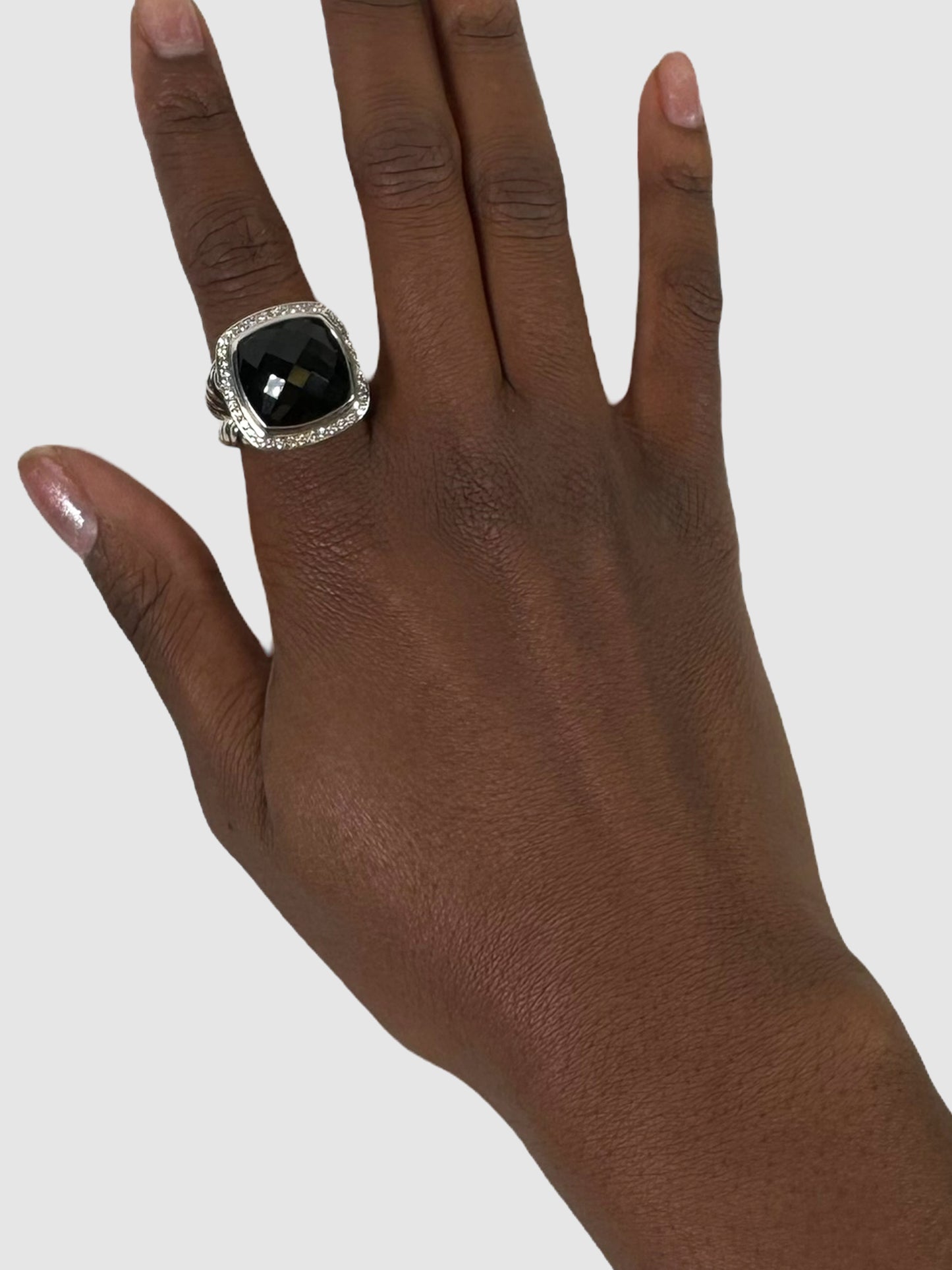 David Yurman Sterling Silver 14mm Albion Black Onyx and Diamonds Ring Consignment Secondhand Designer Luxury Resale Toronto Trendy