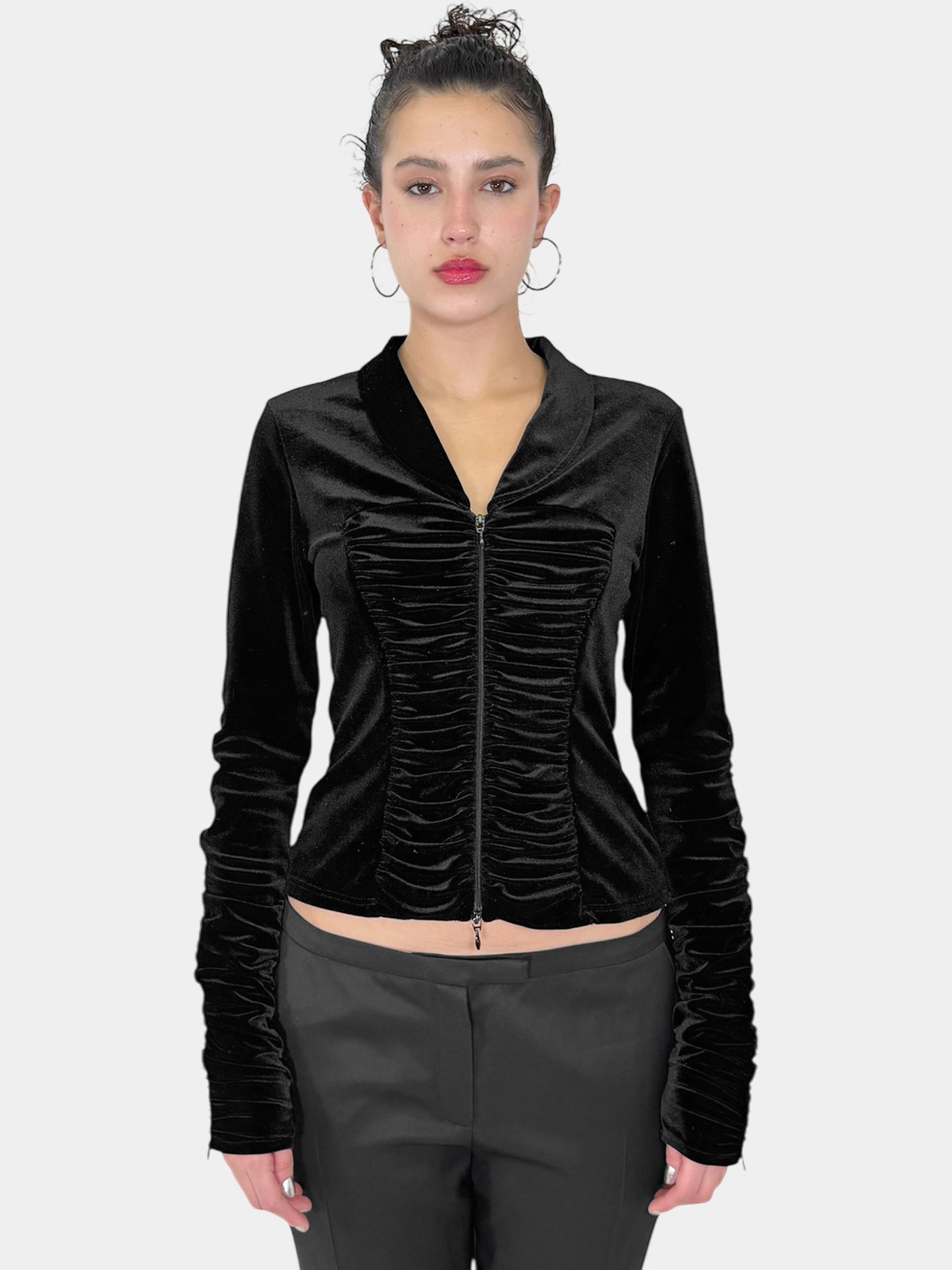 Ruched Velvet Zip-Up Jacket - Size 3