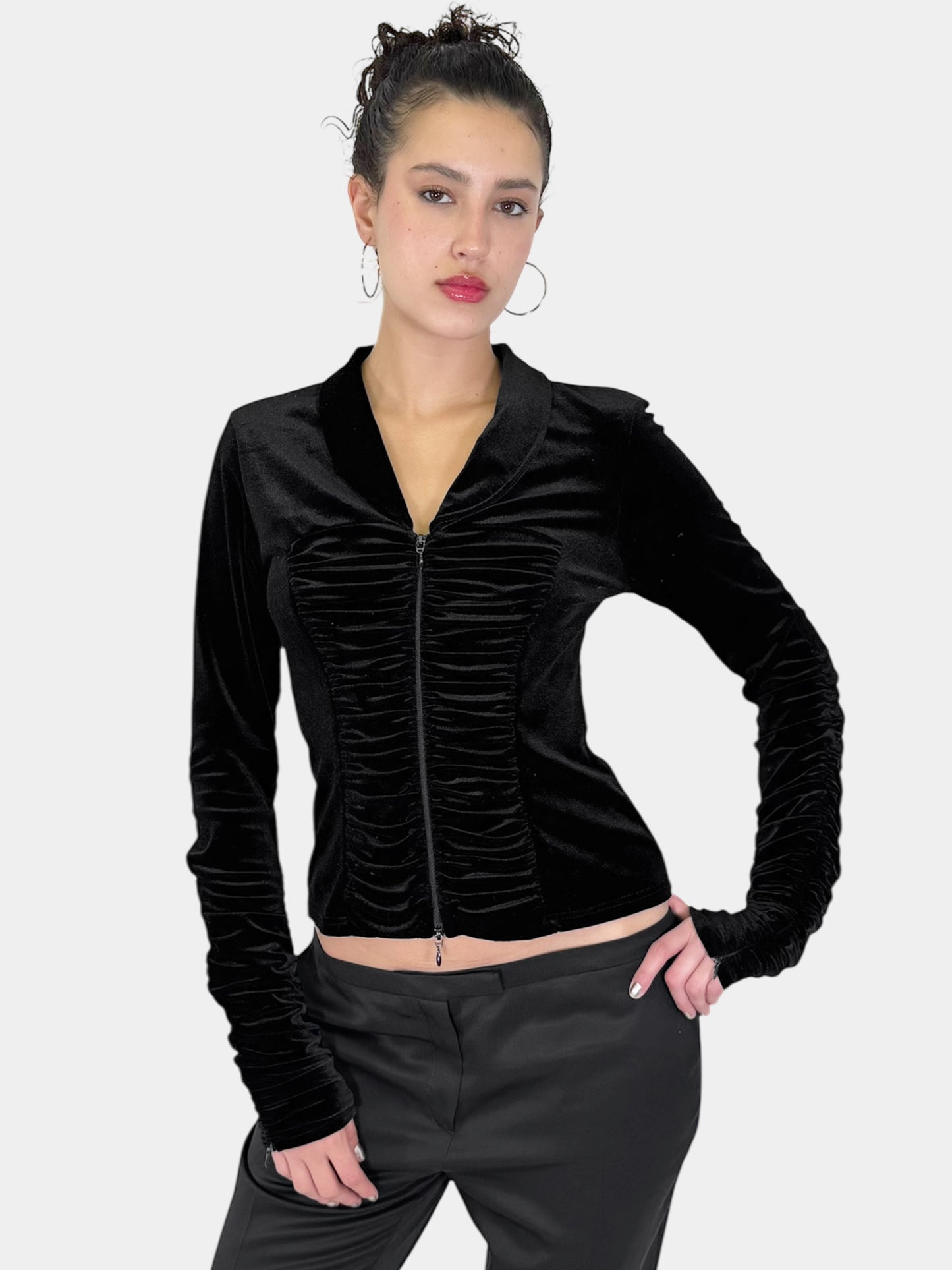 Ruched Velvet Zip-Up Jacket - Size 3