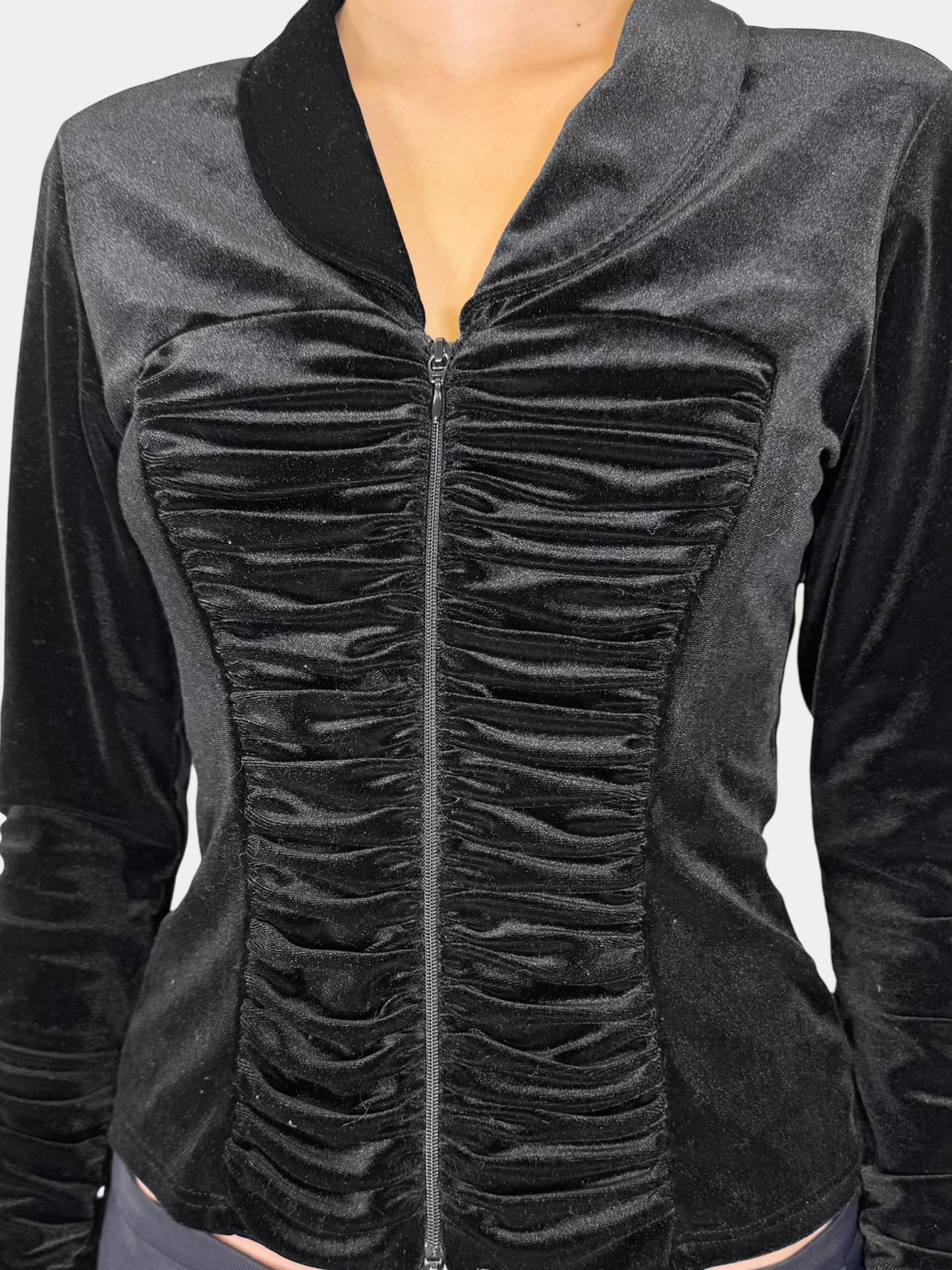 Ruched Velvet Zip-Up Jacket - Size 3