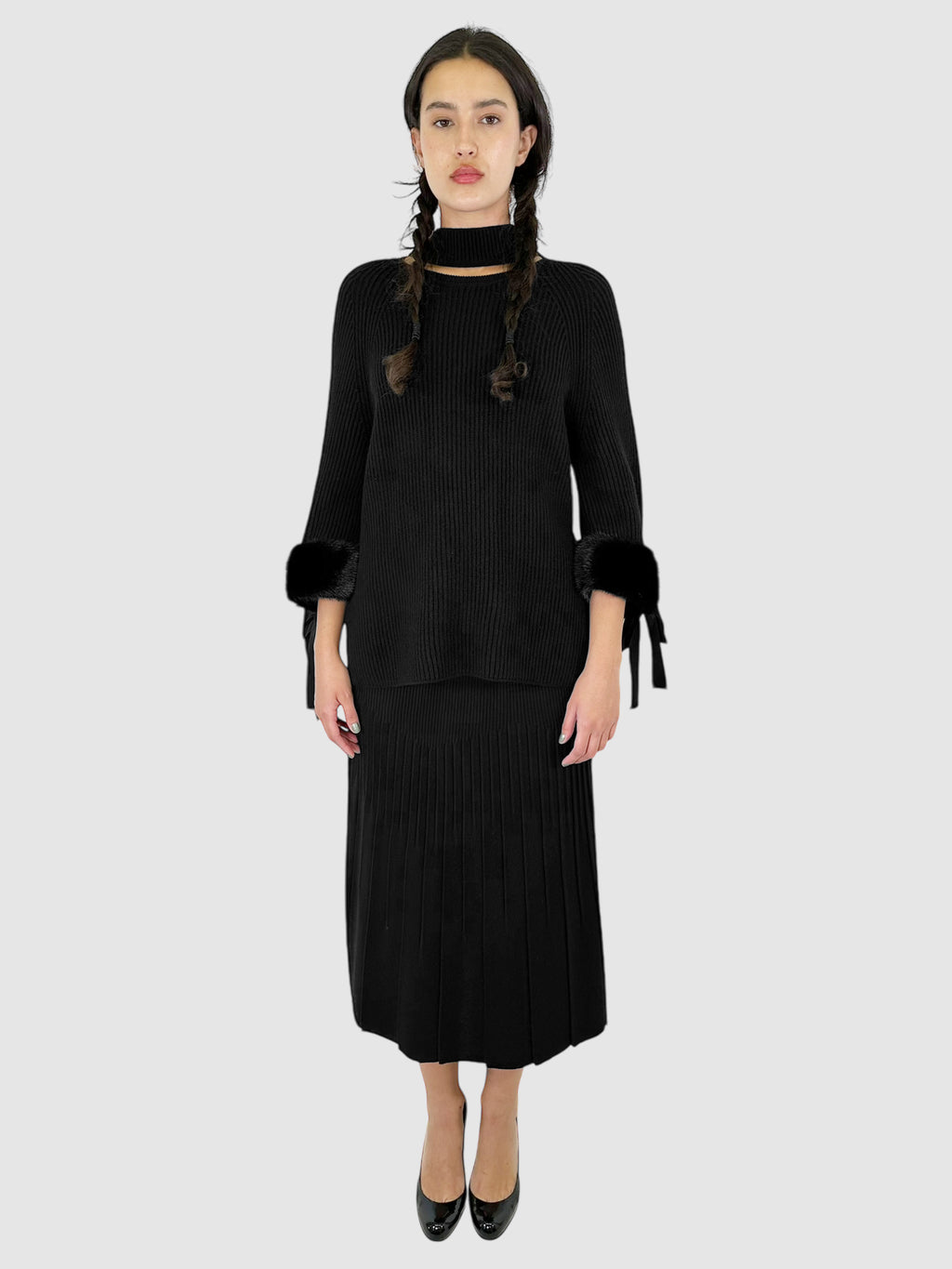 Ribbed Wool Midi Skirt - Size M