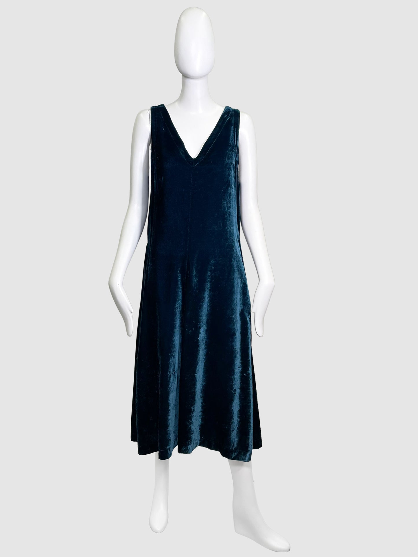 Pomandere Teal V-Neck Velvet Dress - Size 8